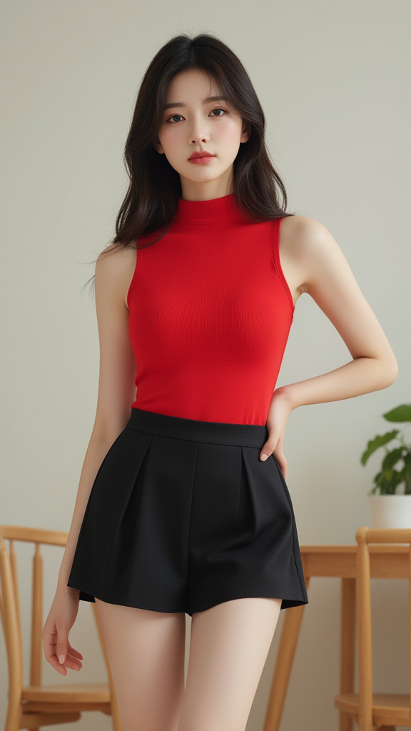 红色T恤上衣女孩