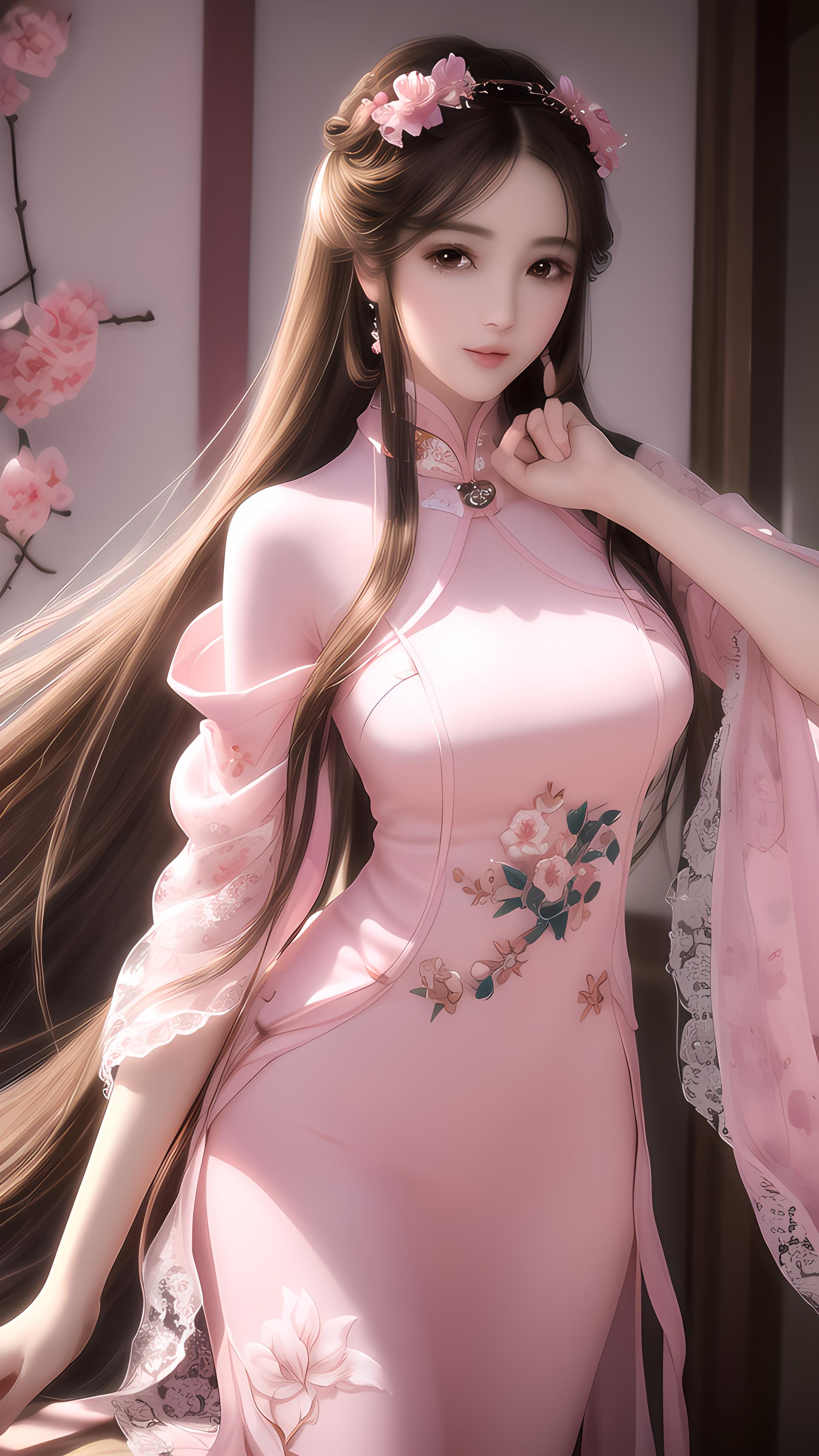 粉色旗袍古风