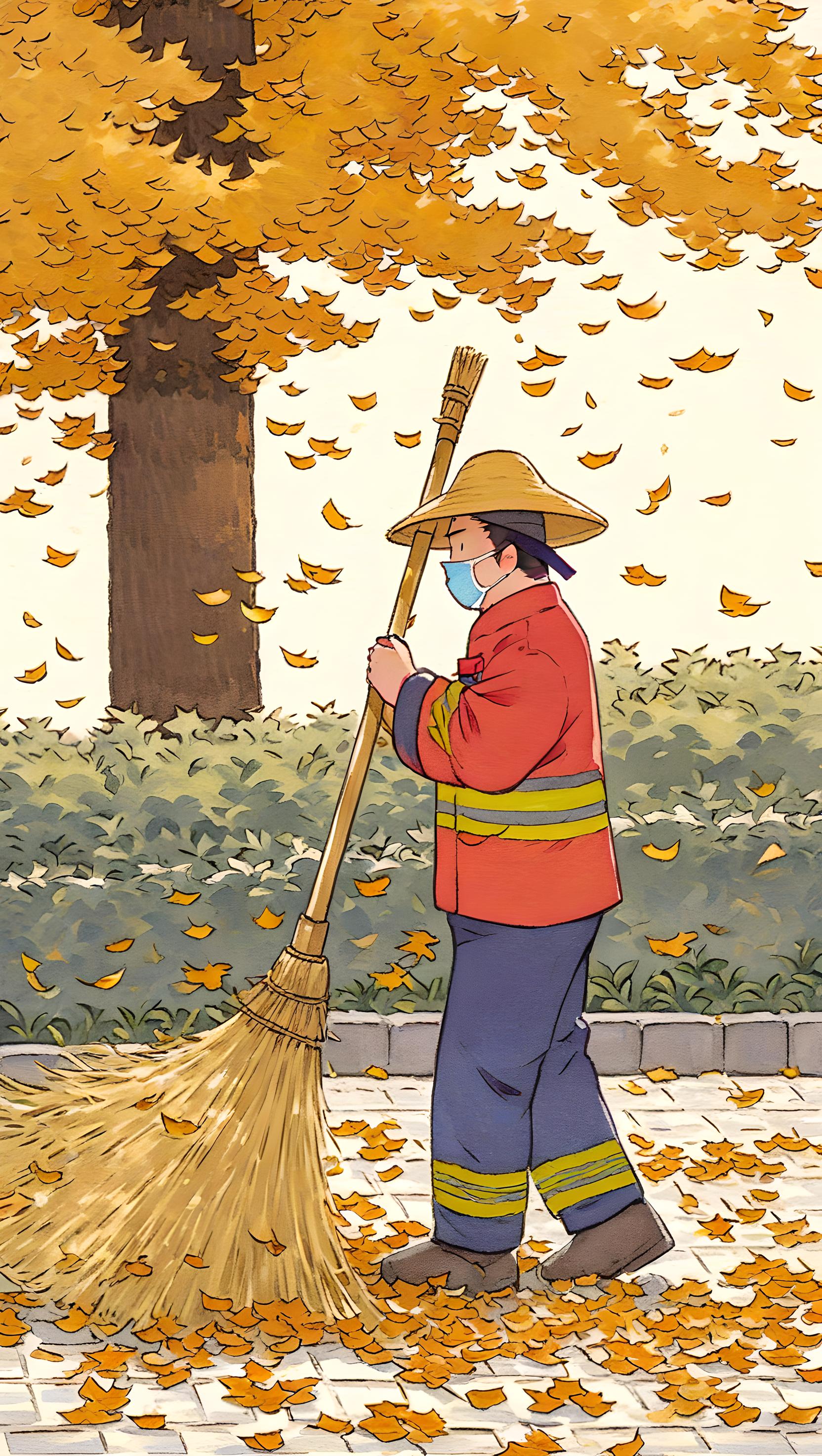 秋天扫落叶