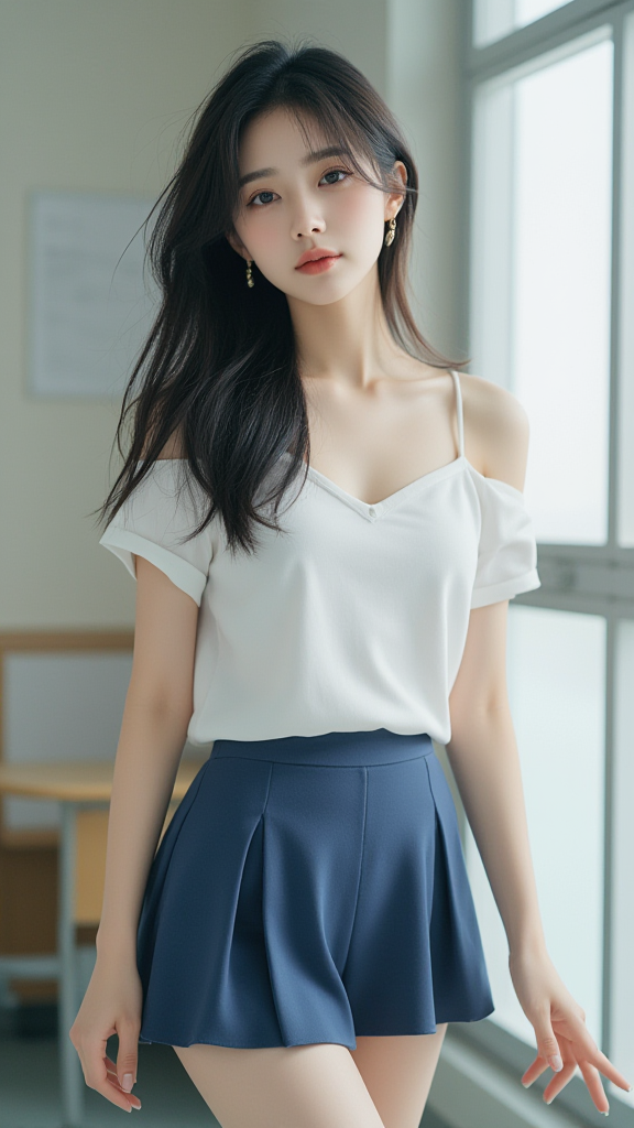 蓝色短裙女孩