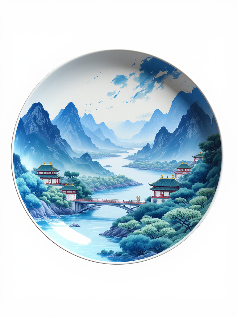 一块温润如玉的浙江千岛湖青花瓷盘，