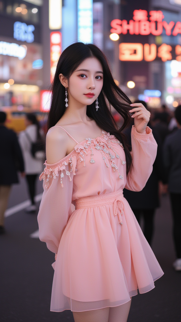 露肩连衣裙女孩