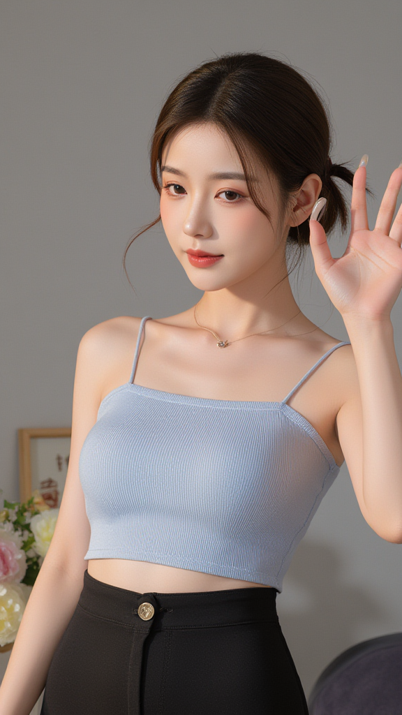 灰色吊带衫女孩