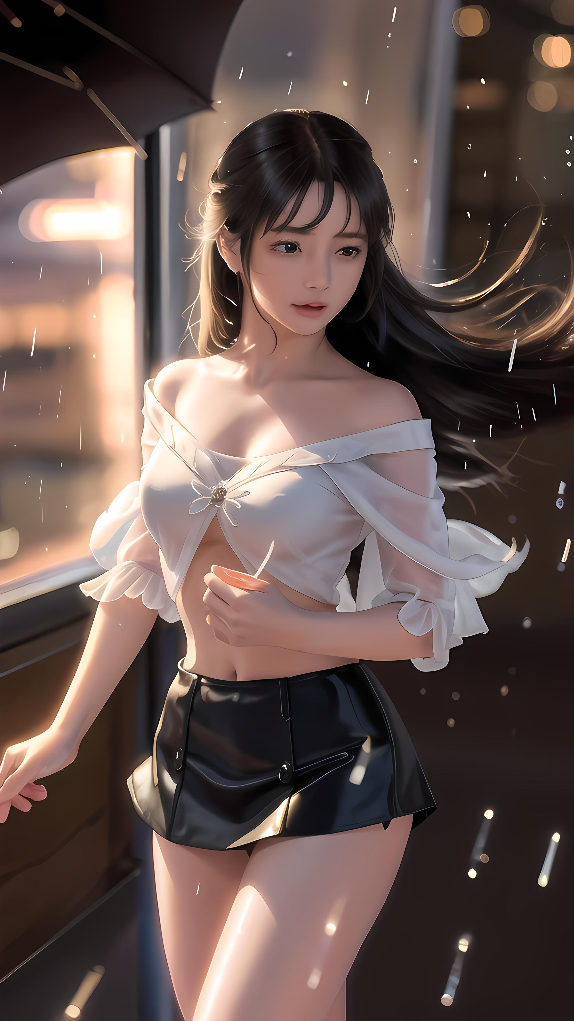 雨夜出行的美女