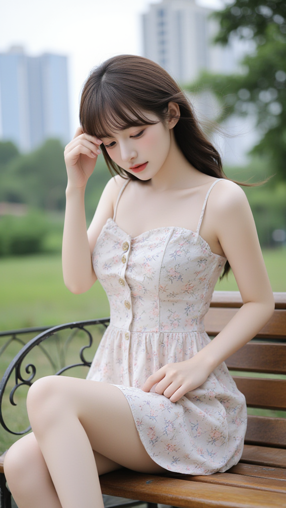 公园长椅上的女孩