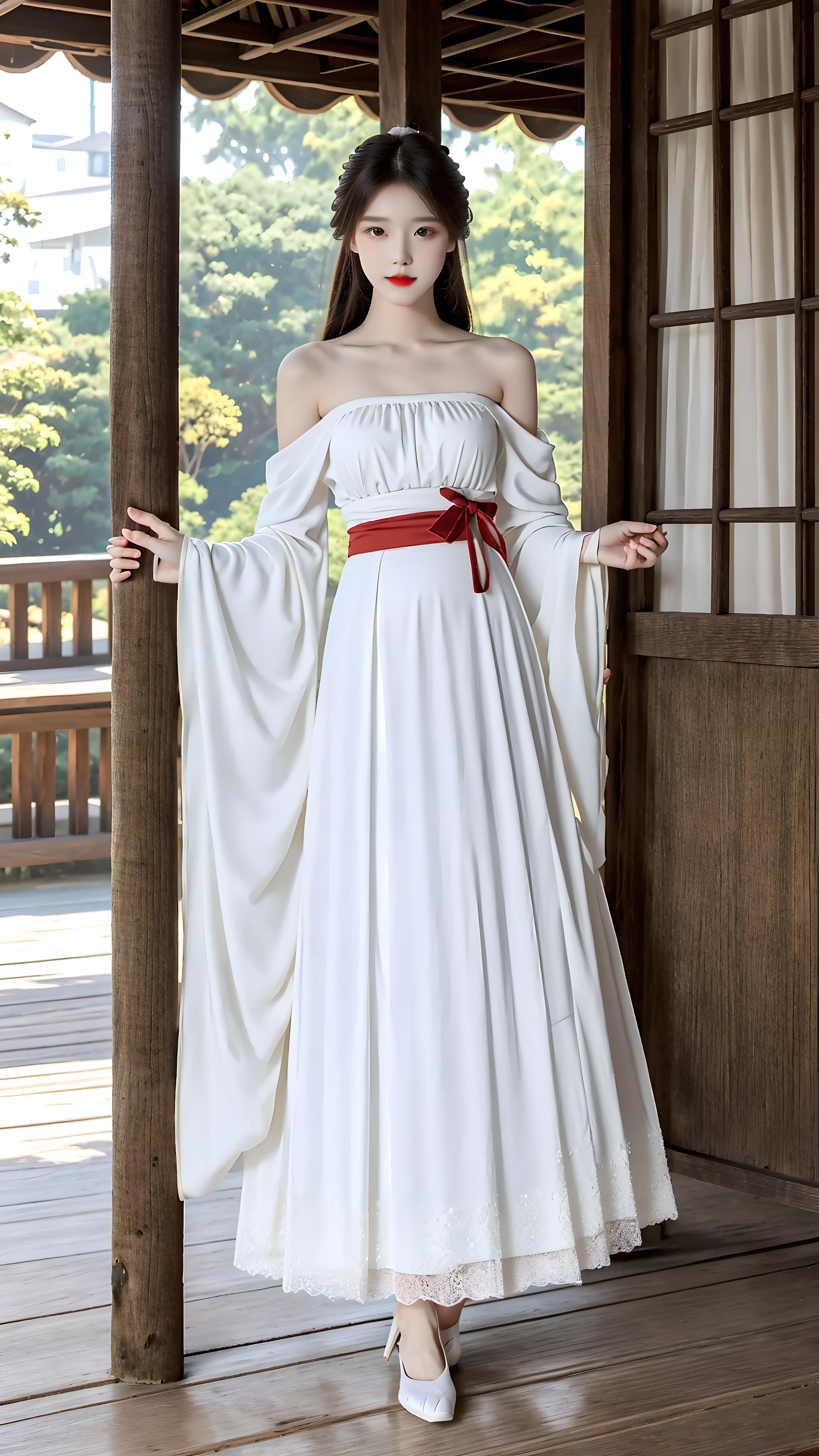 白色蕾丝汉服裙