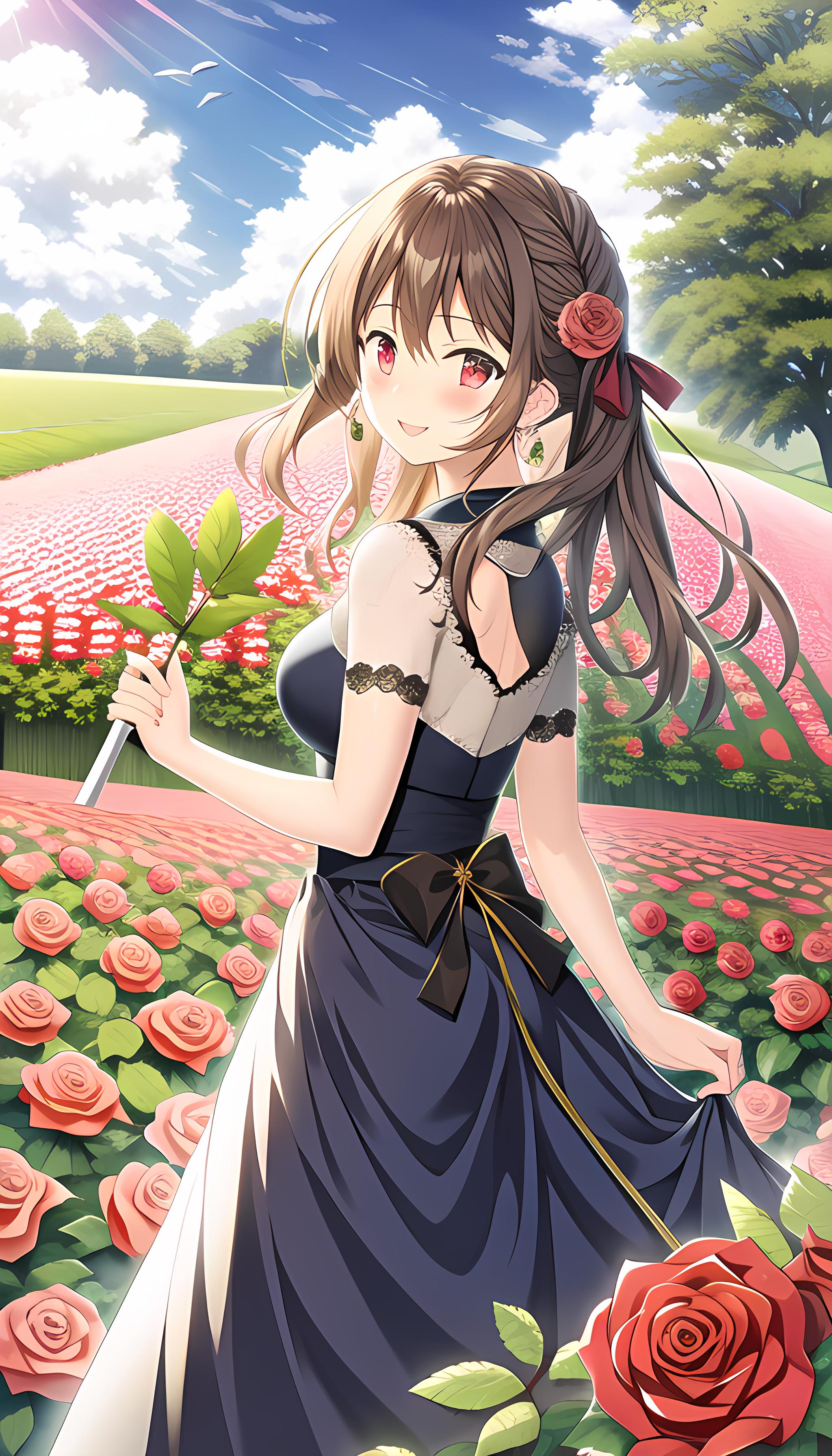 玫瑰花园里的女孩
