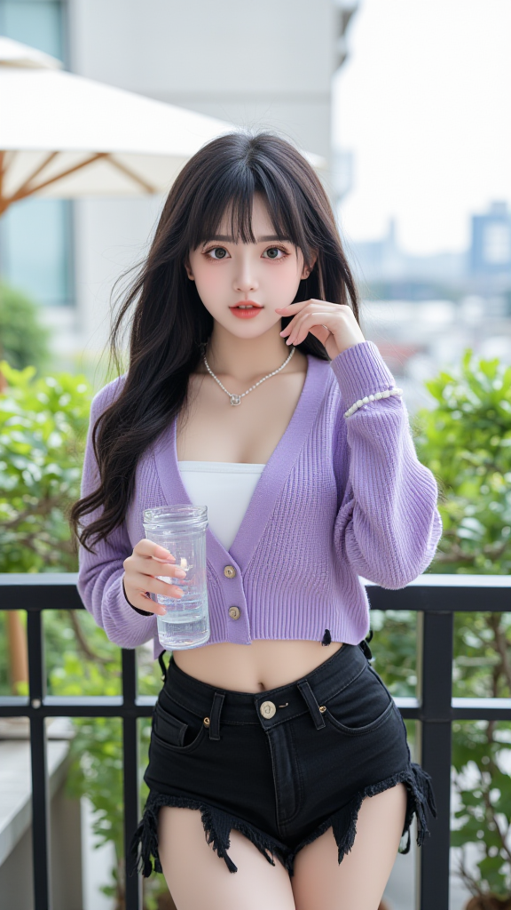 毛边牛仔短裤女孩