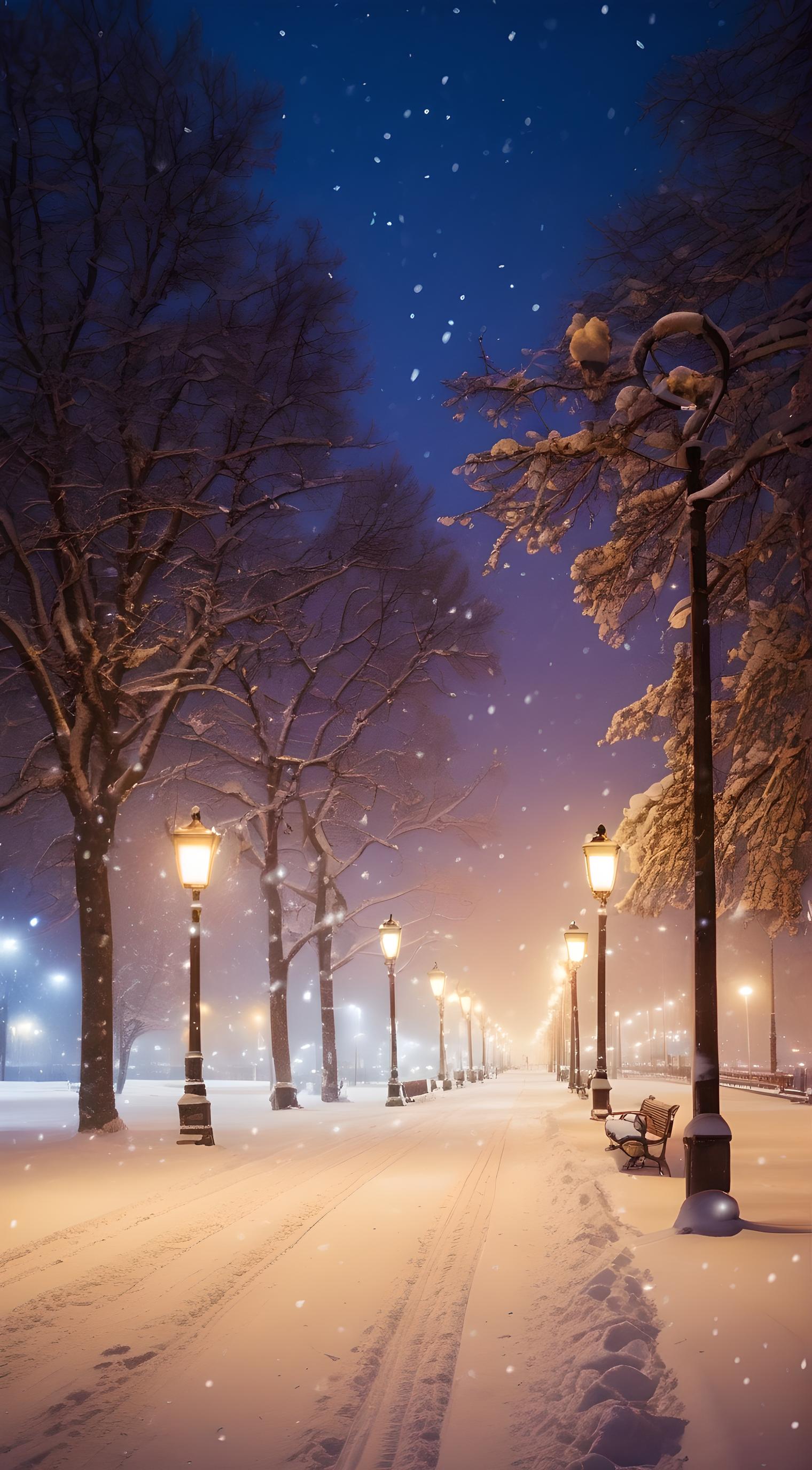 夜晚雪景