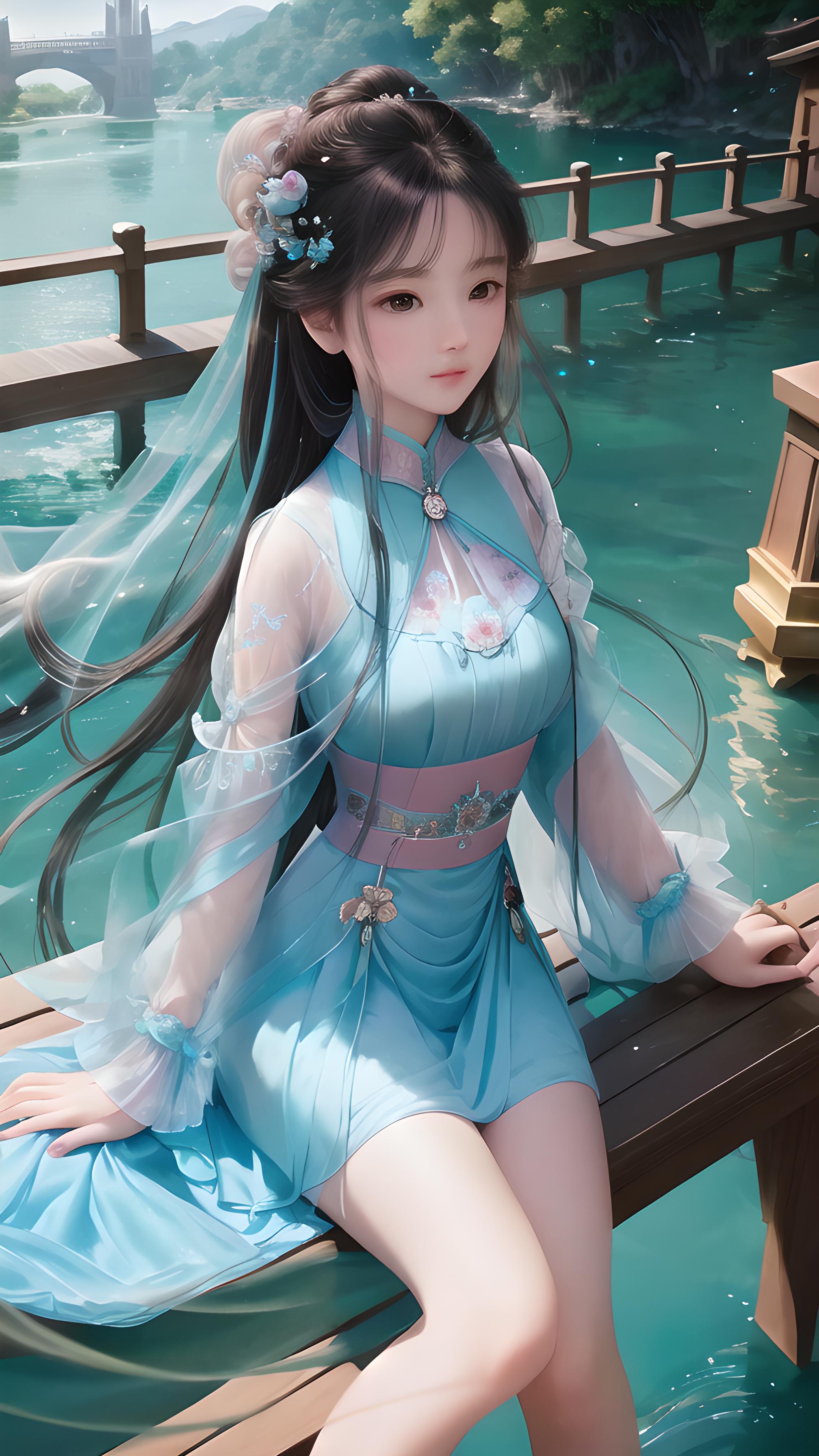 少女玩水