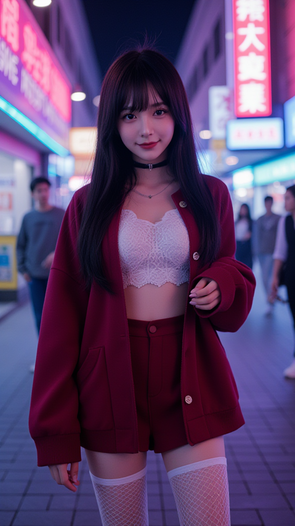 街拍长发红衣女孩