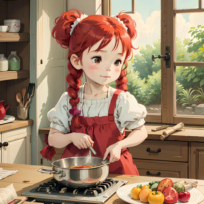 做饭的小女孩