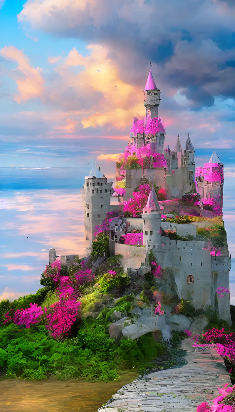 桃花环绕城堡