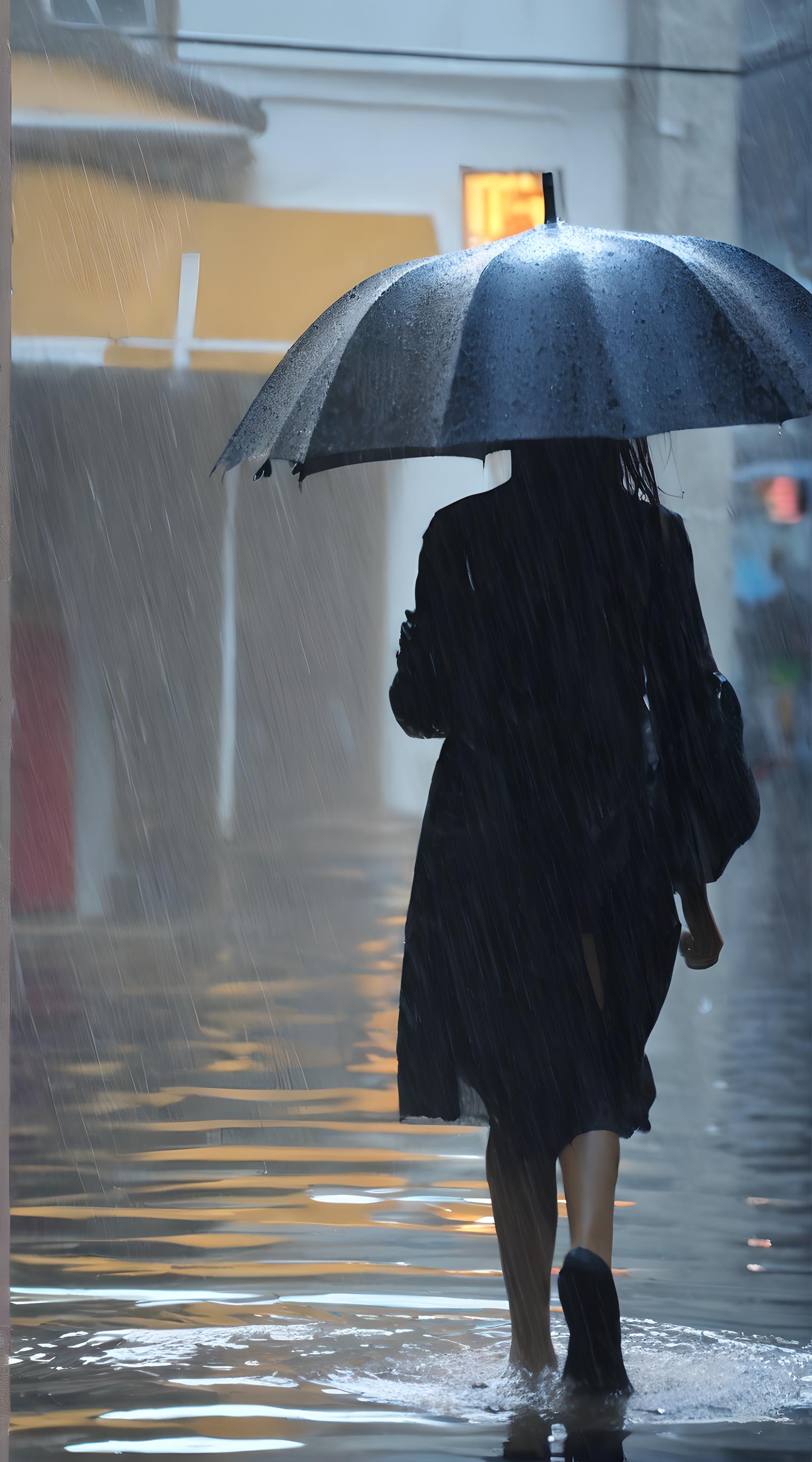 雨中的背影