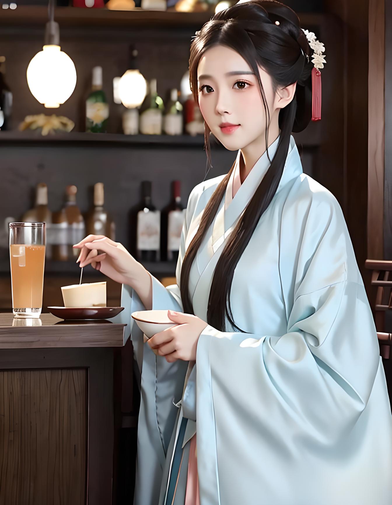 美女汉服邂逅酒吧