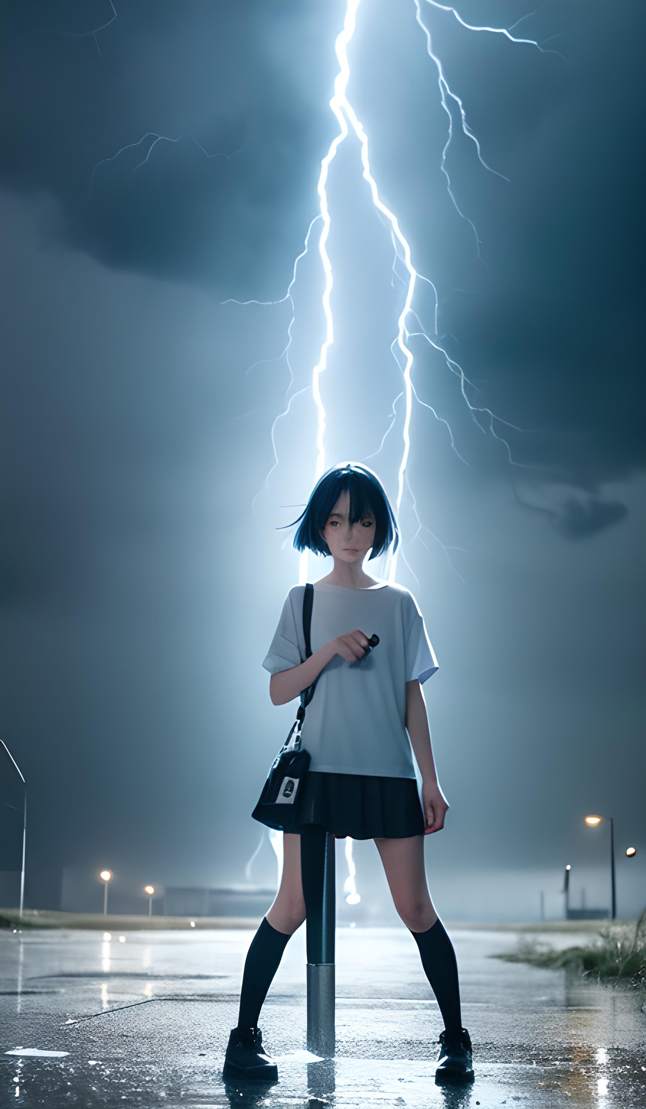 暴风雨中的少女