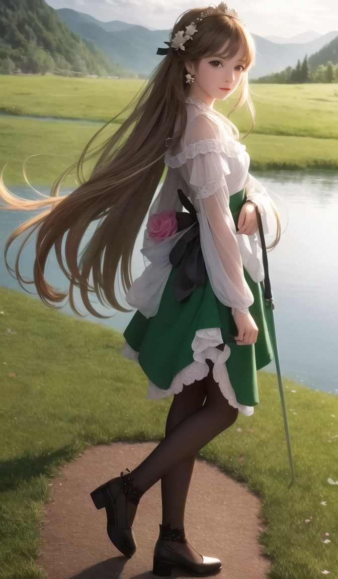 美少女，自然风格