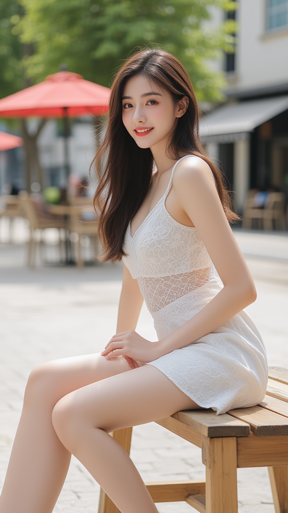 街拍大白腿女孩