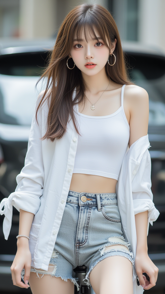 破洞牛仔短裤女孩