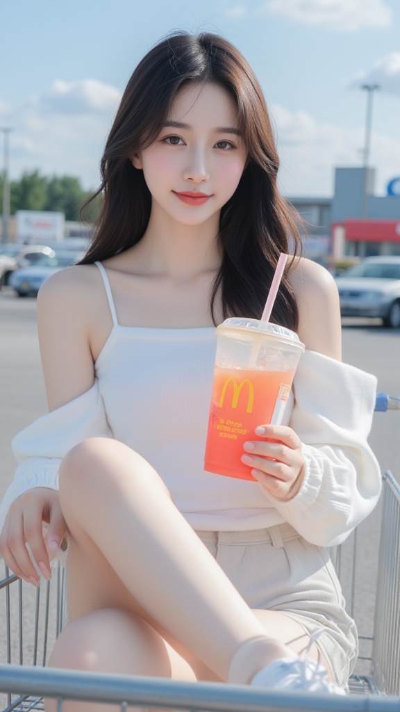 购物车里面的女孩