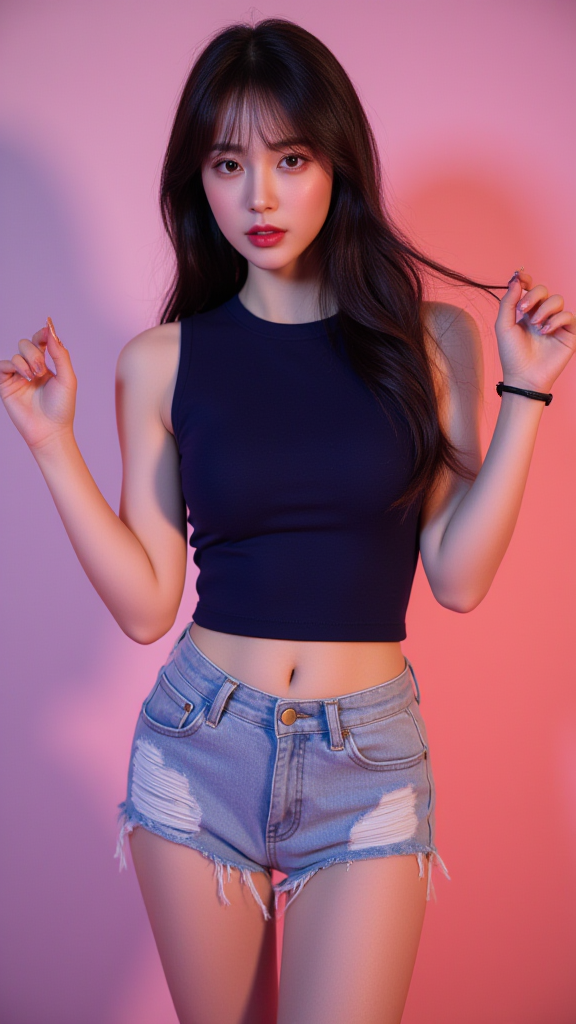 破洞牛仔短裤女孩