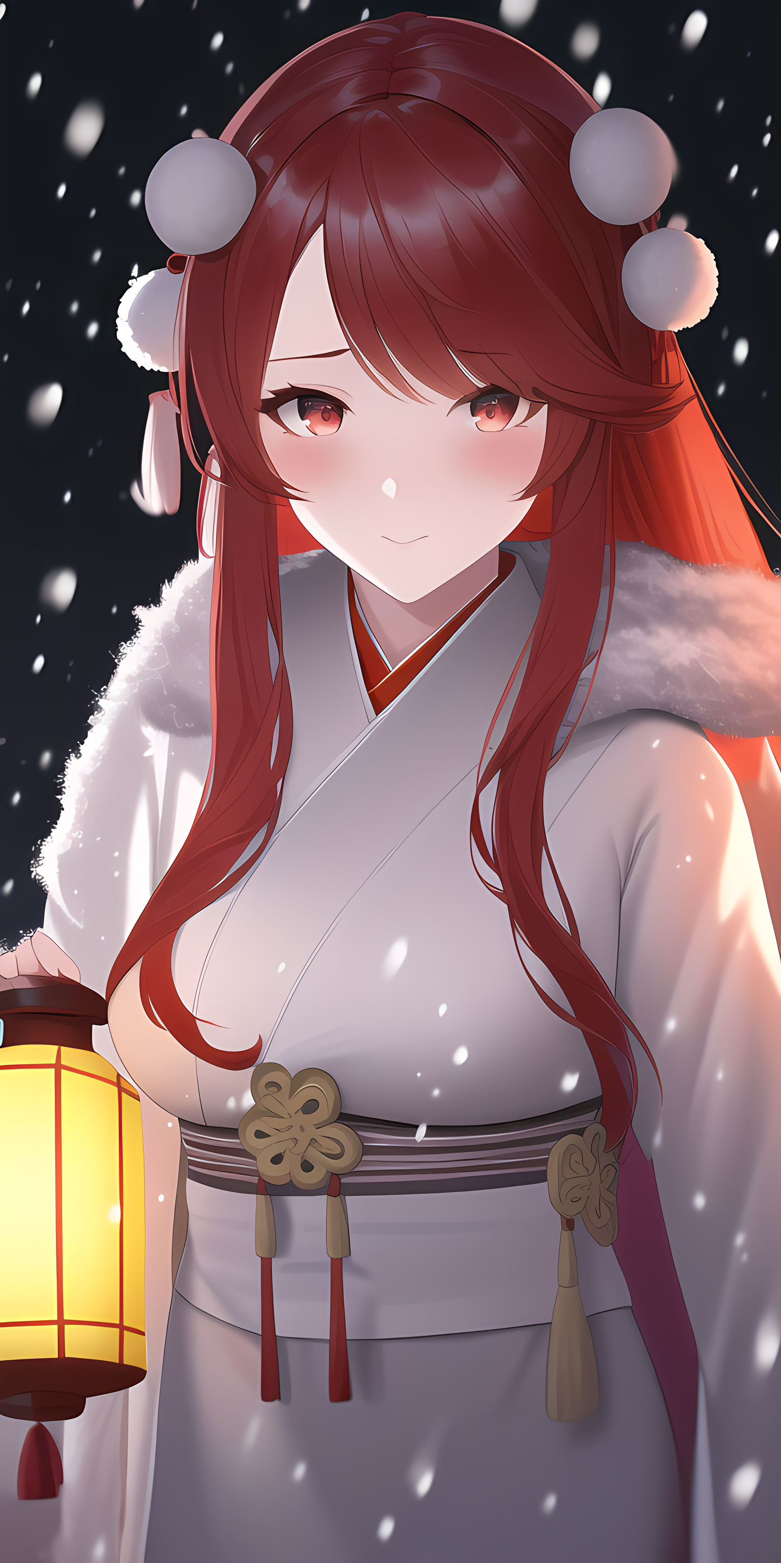 过年冬天雪夜的温柔少女