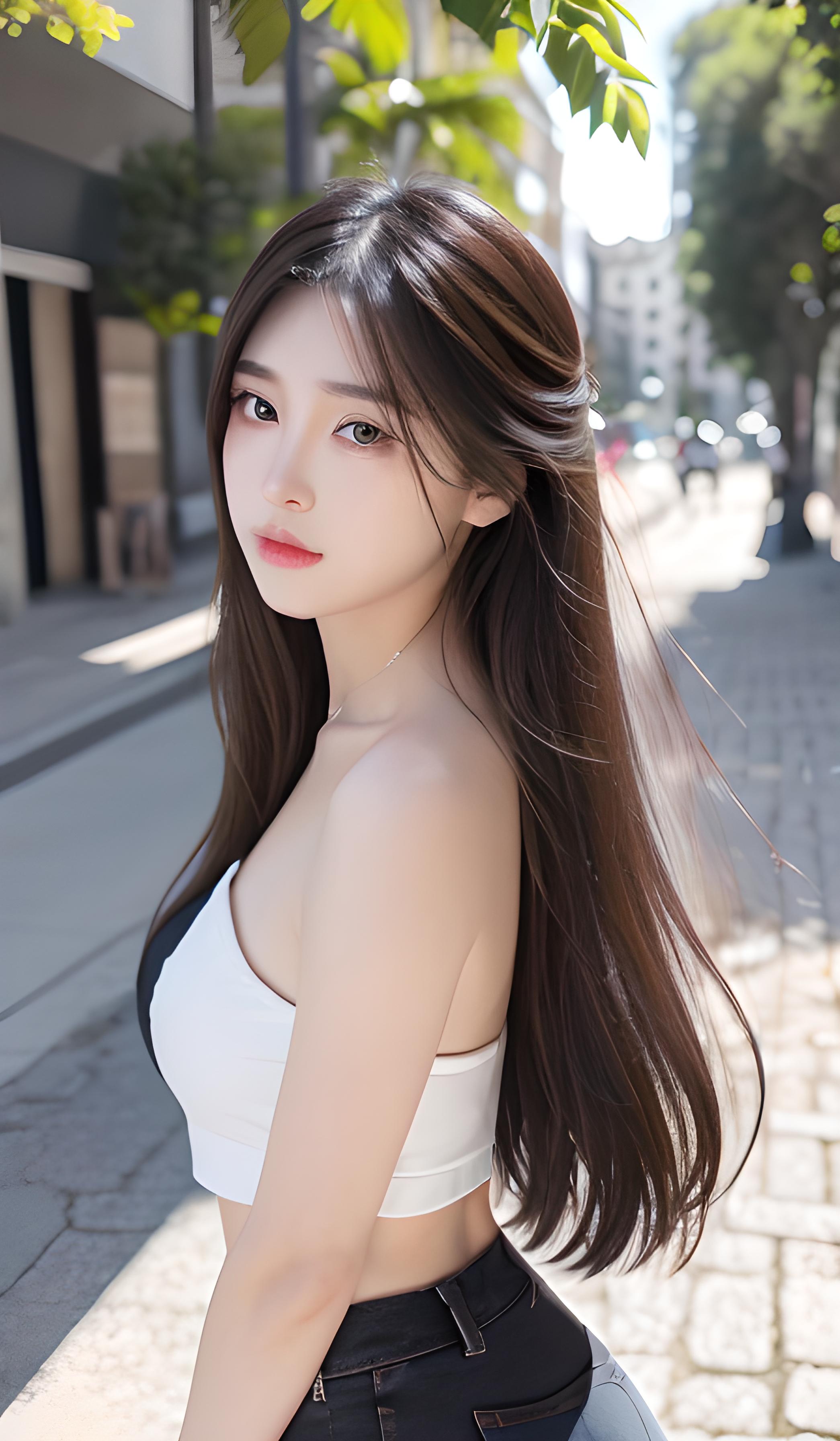 长发短裤美女街拍