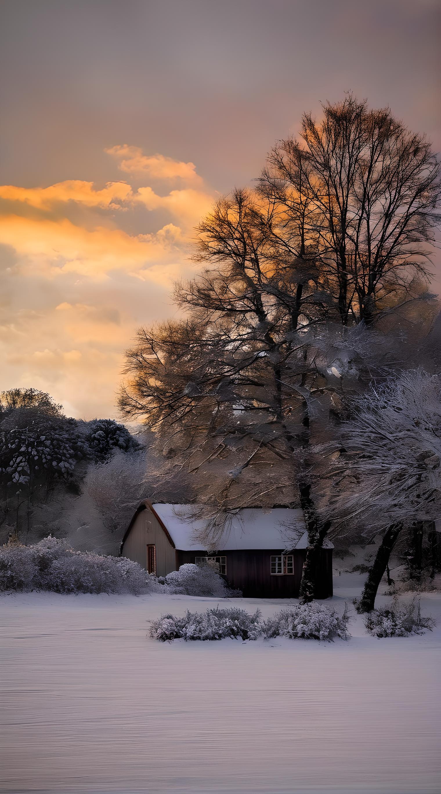 雪景，日出