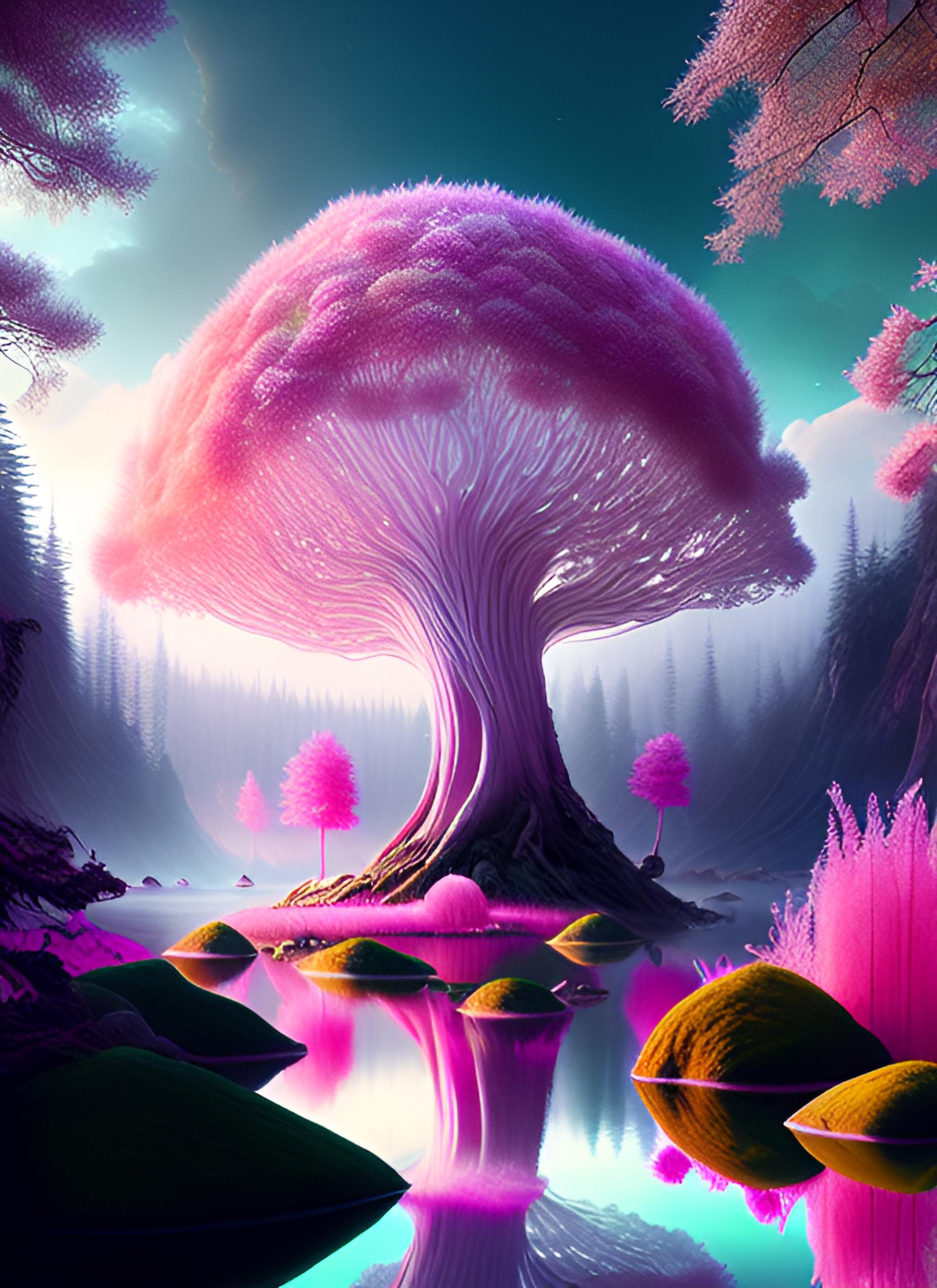 梦幻，粉色树