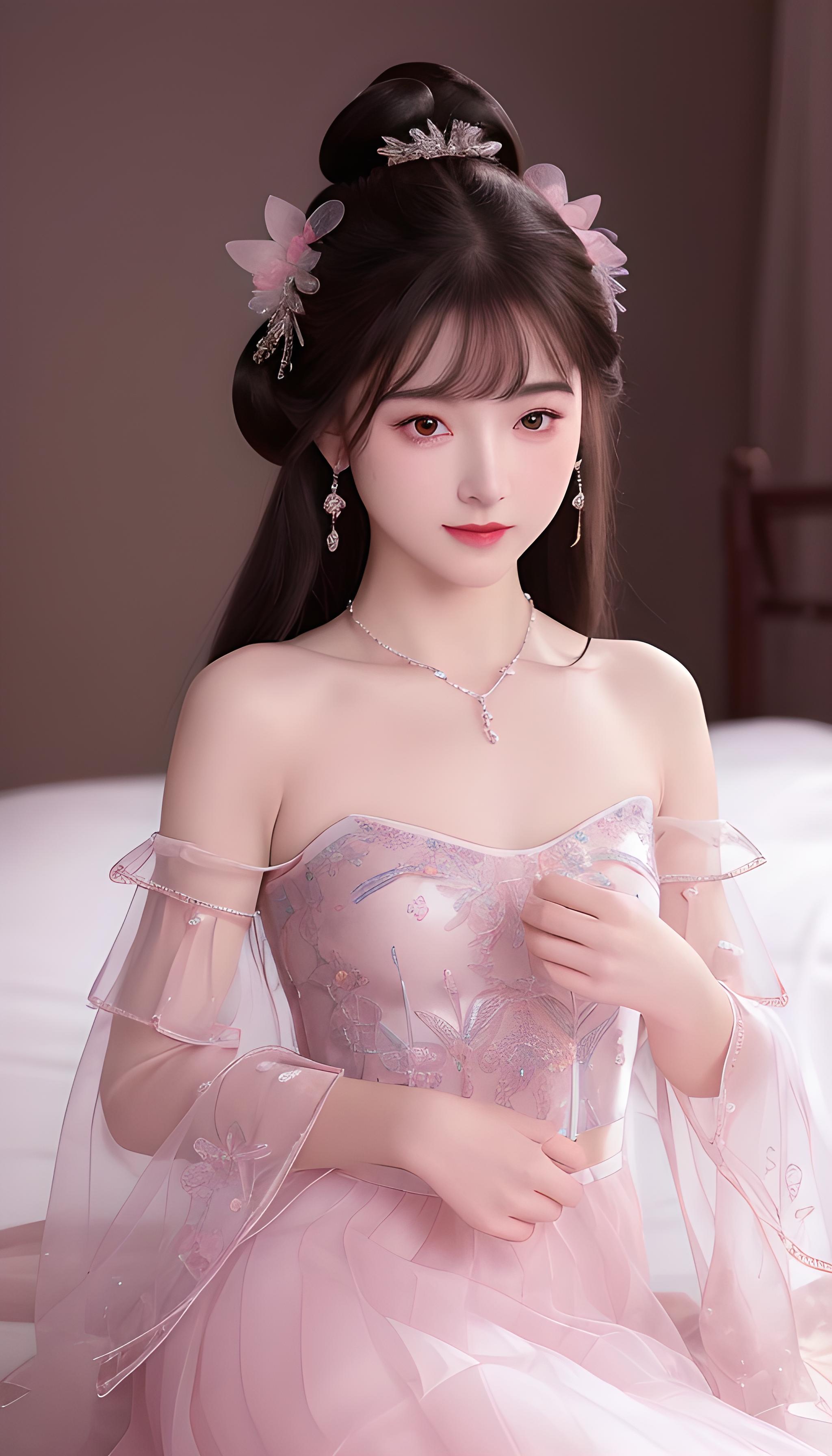 蕾丝绣花古风露肩抹胸连衣裙