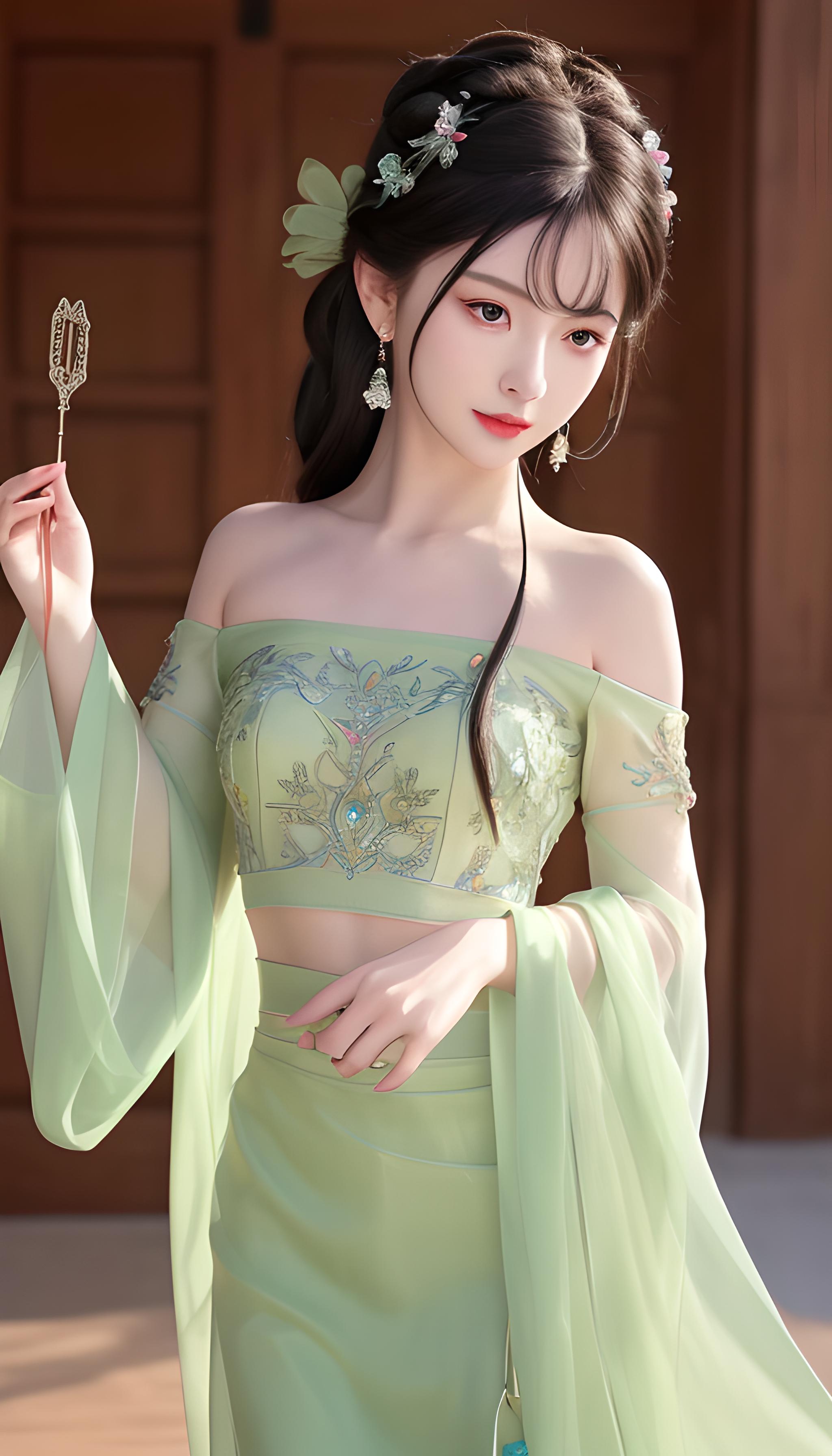 碧绿素娟仟仟古风仙女裙