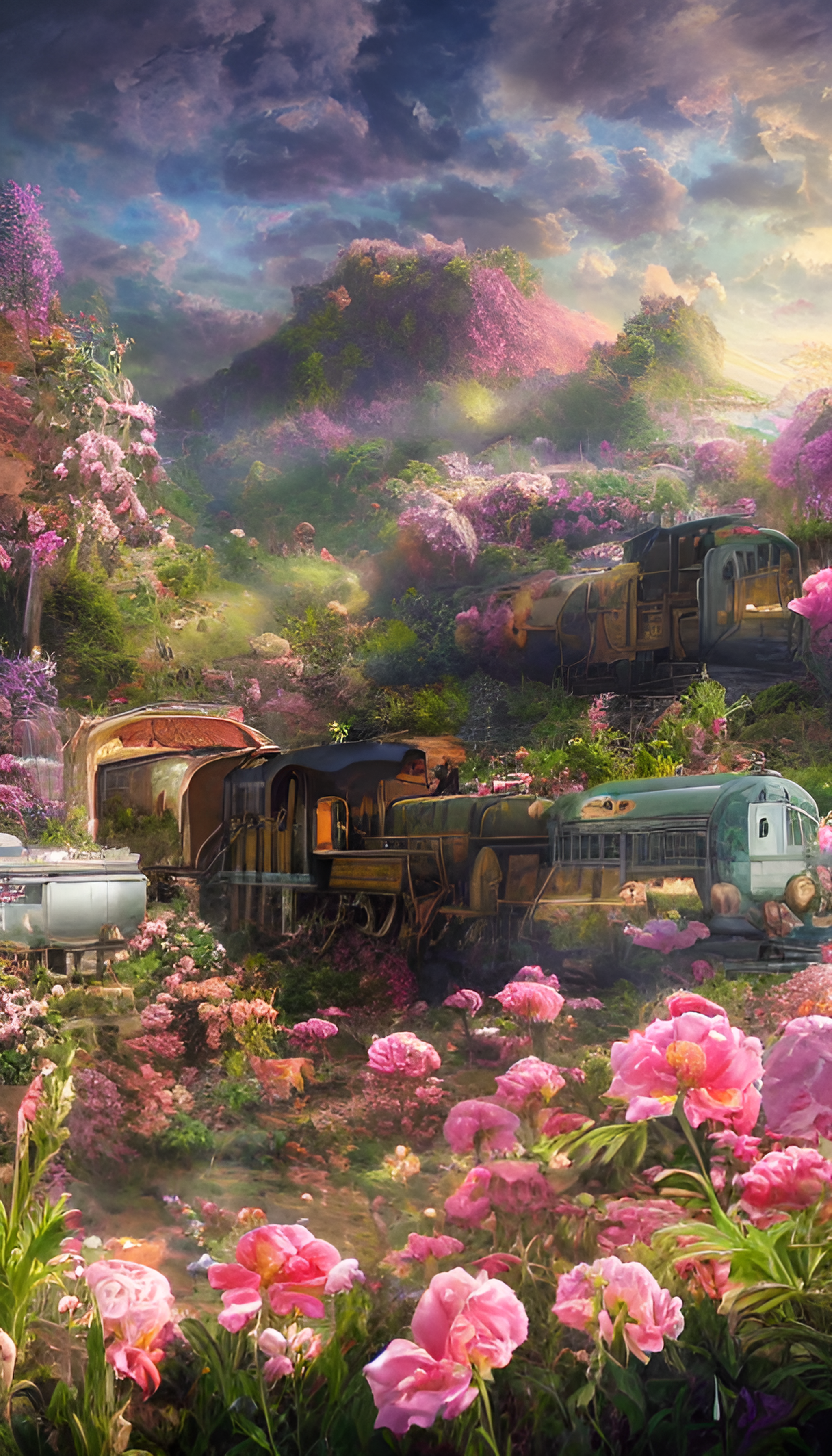 train in the flowers