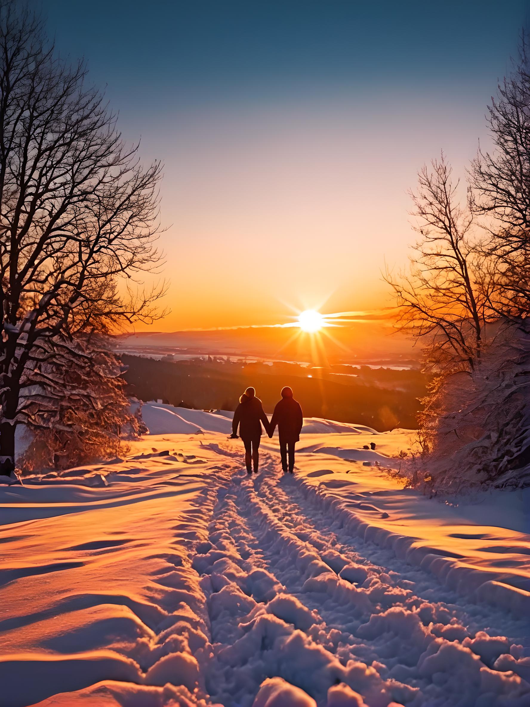 雪地  夕阳