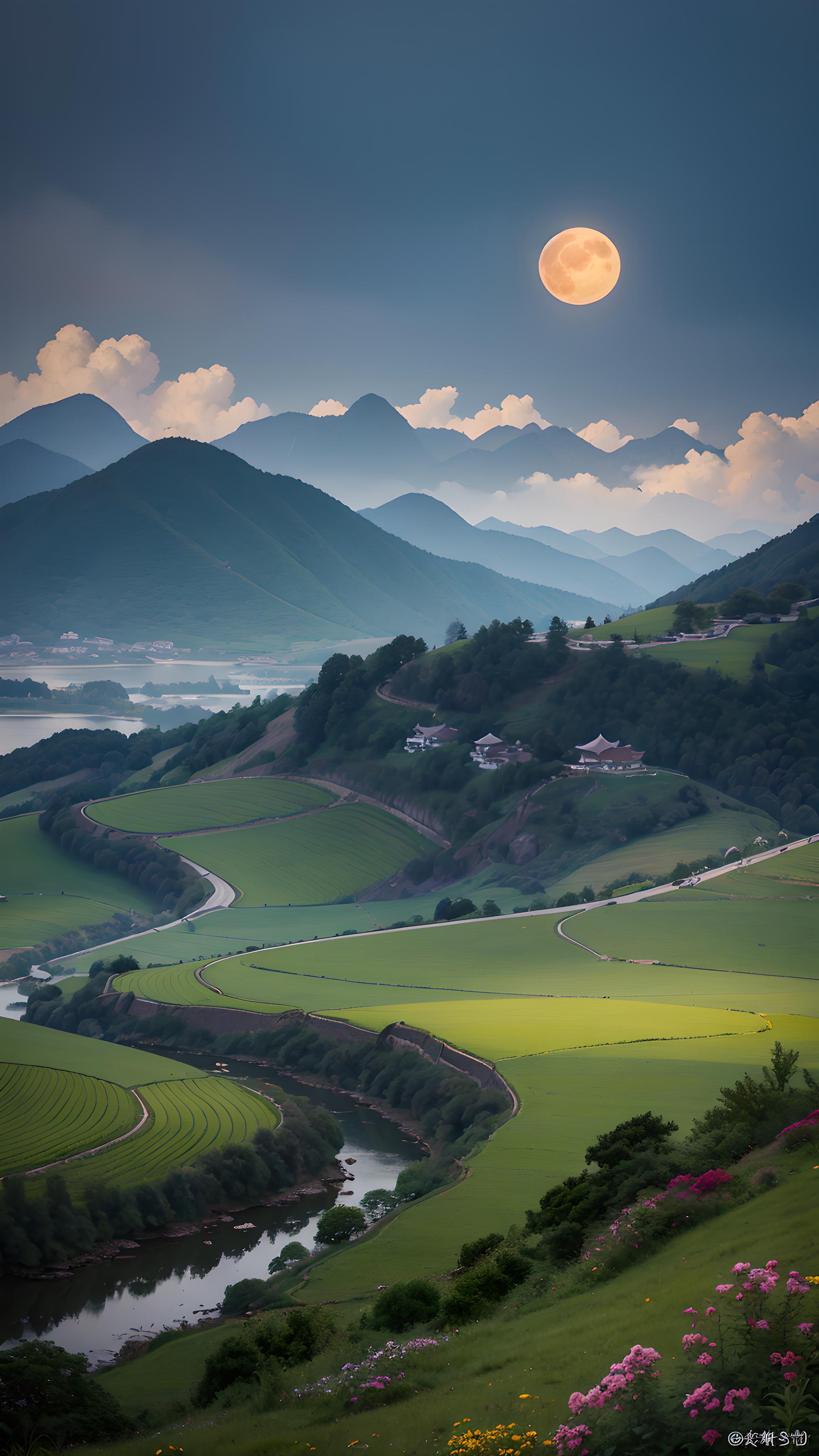 明月、连山、绿地