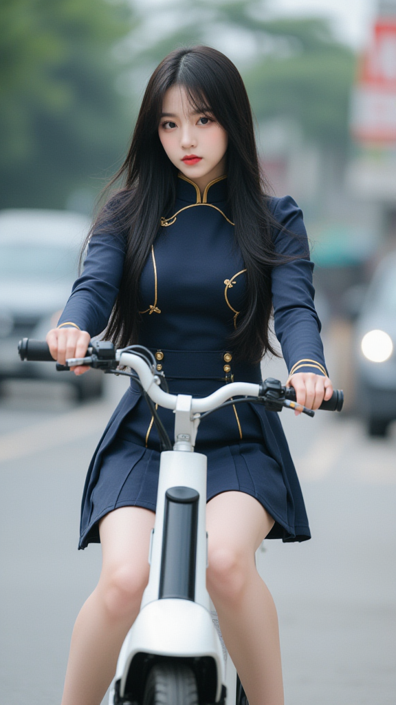 街拍电动车女孩