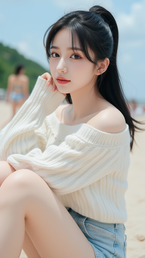 白色毛衣女孩