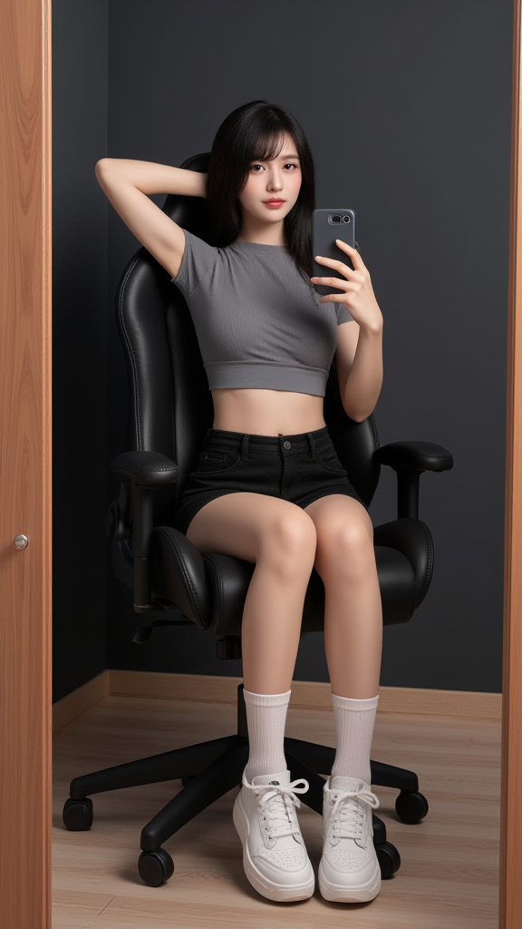 黑色牛仔短裤女孩