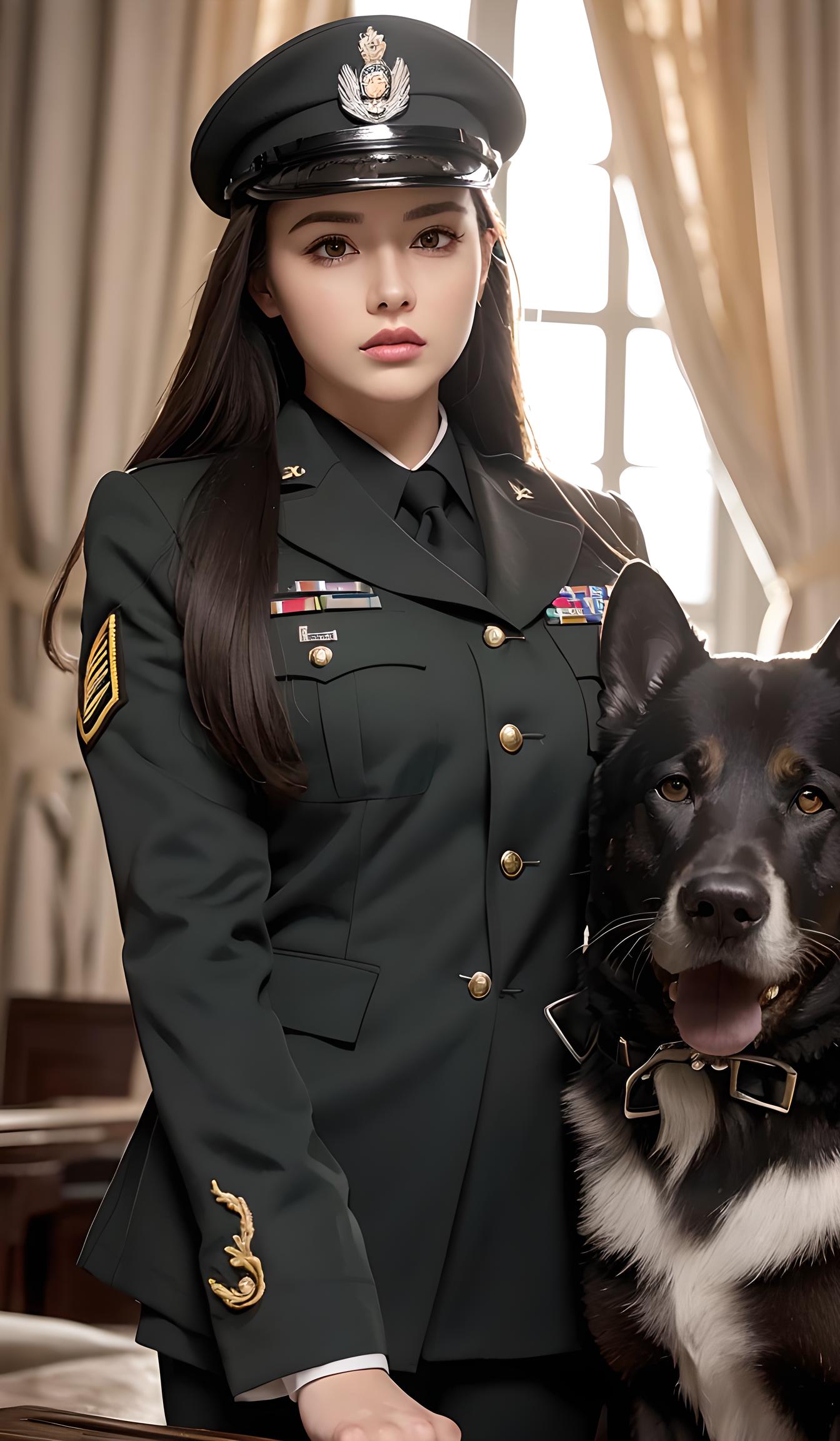 女军人和警犬