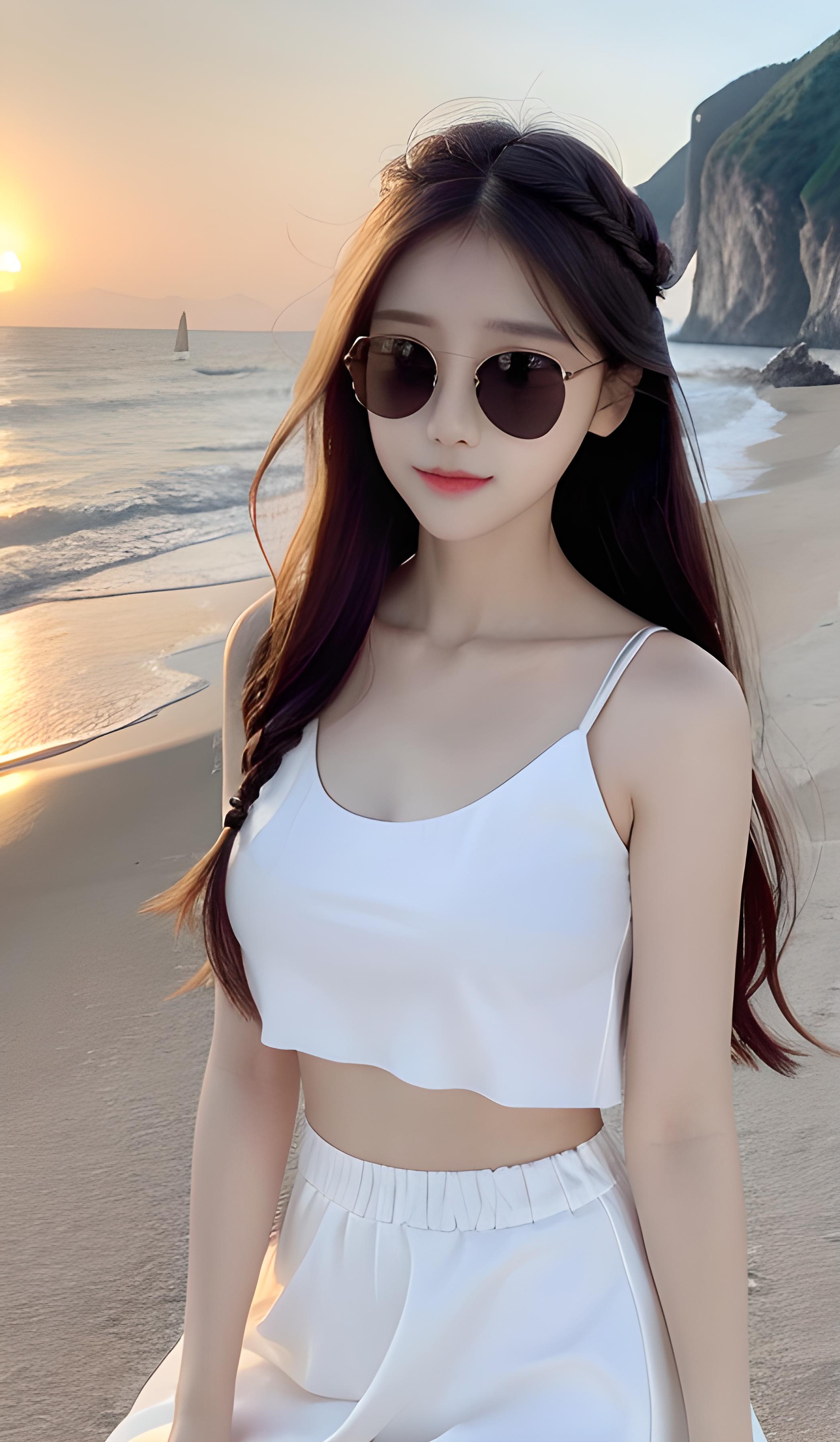 夕阳沙滩美女