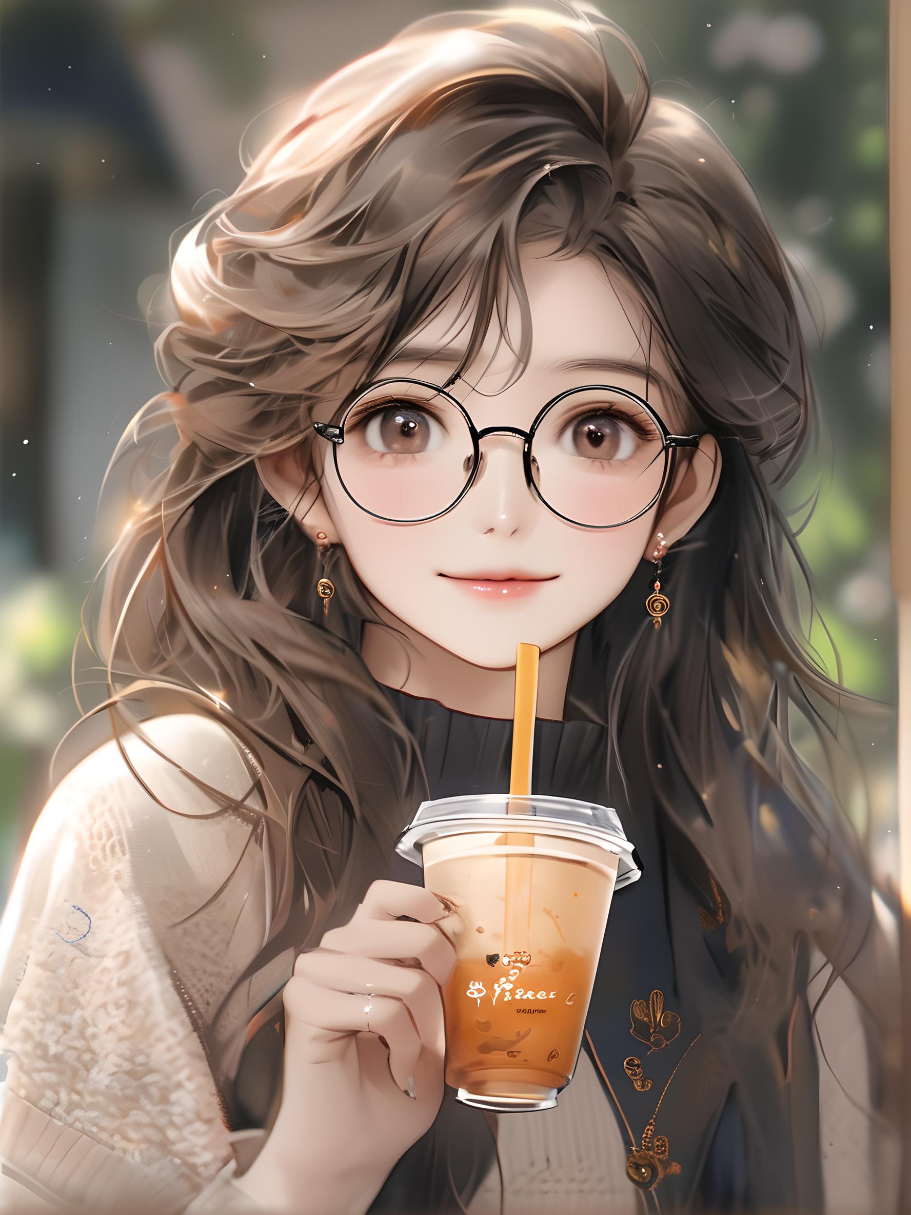 A girl with glasses