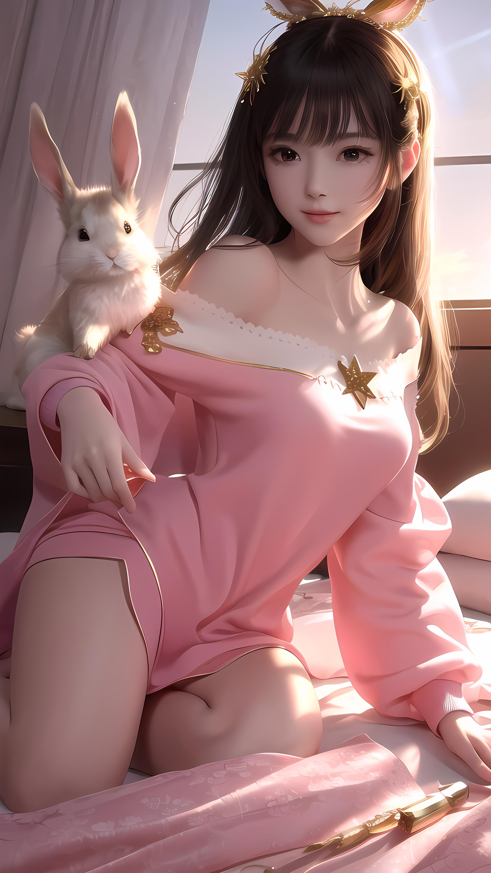 可爱兔兔，美少女