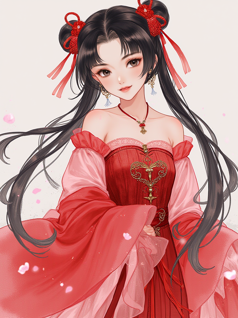 红裙子小女孩_国风晕染