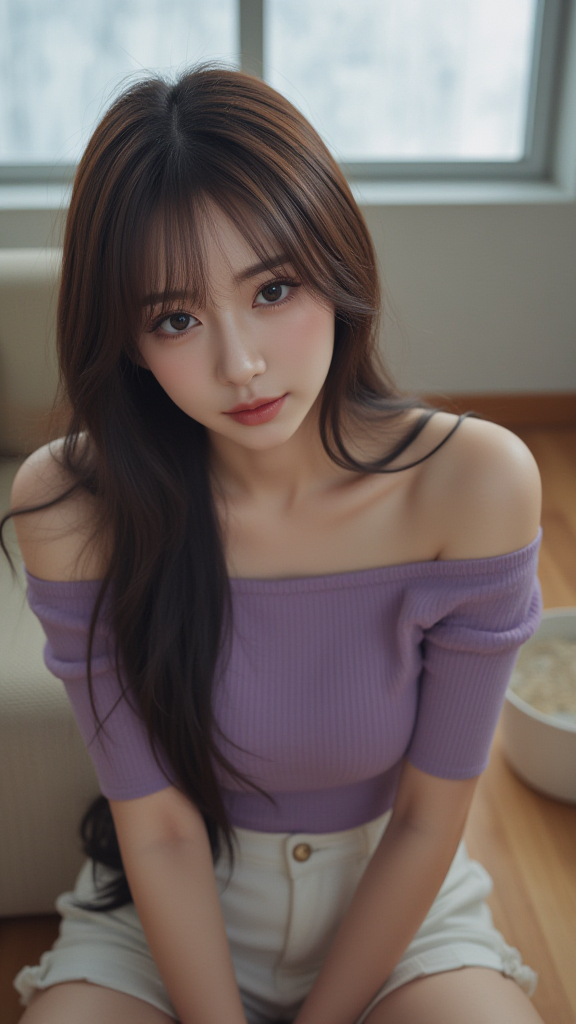 露肩上衣女孩