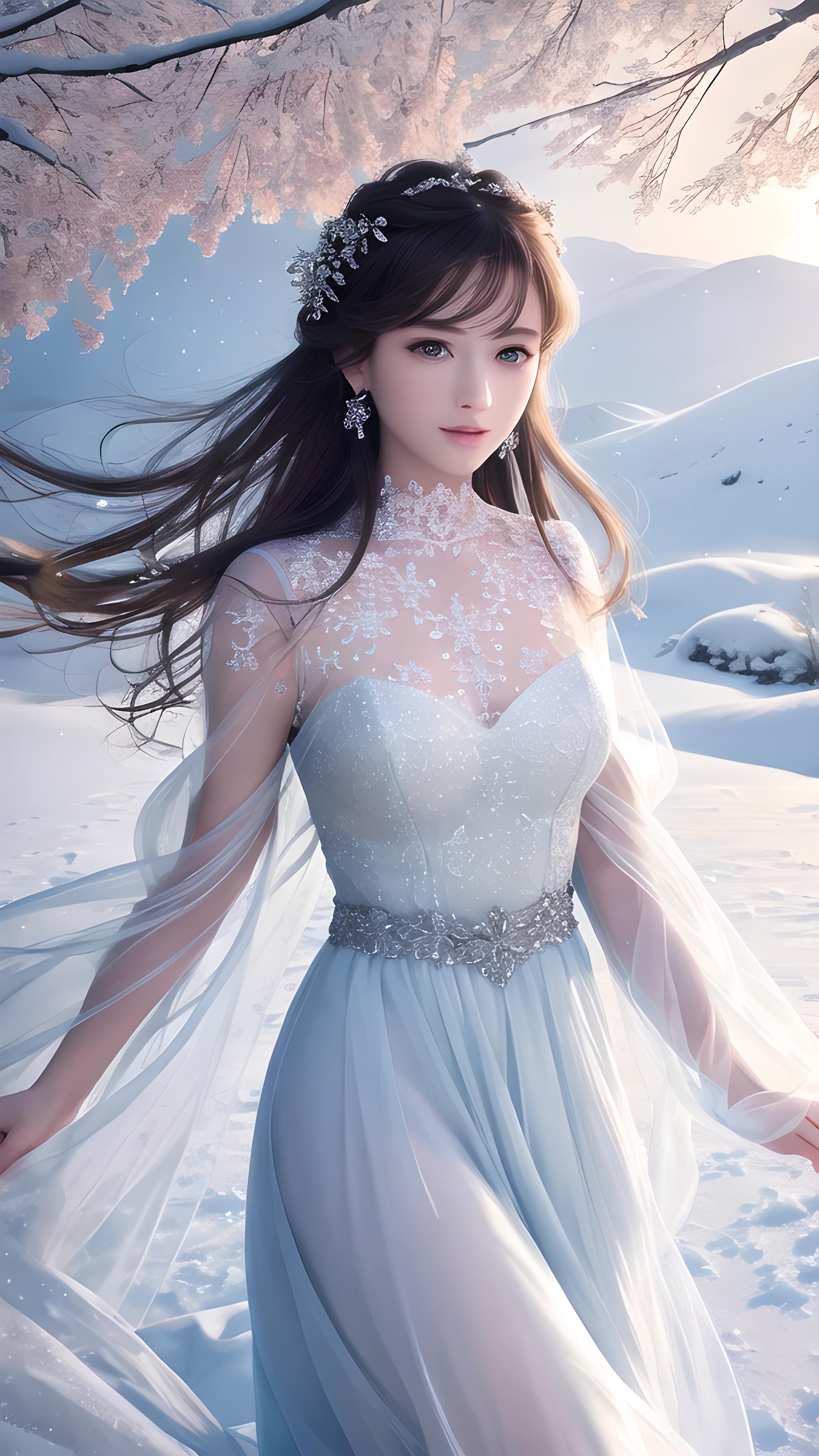 雪山下的美女