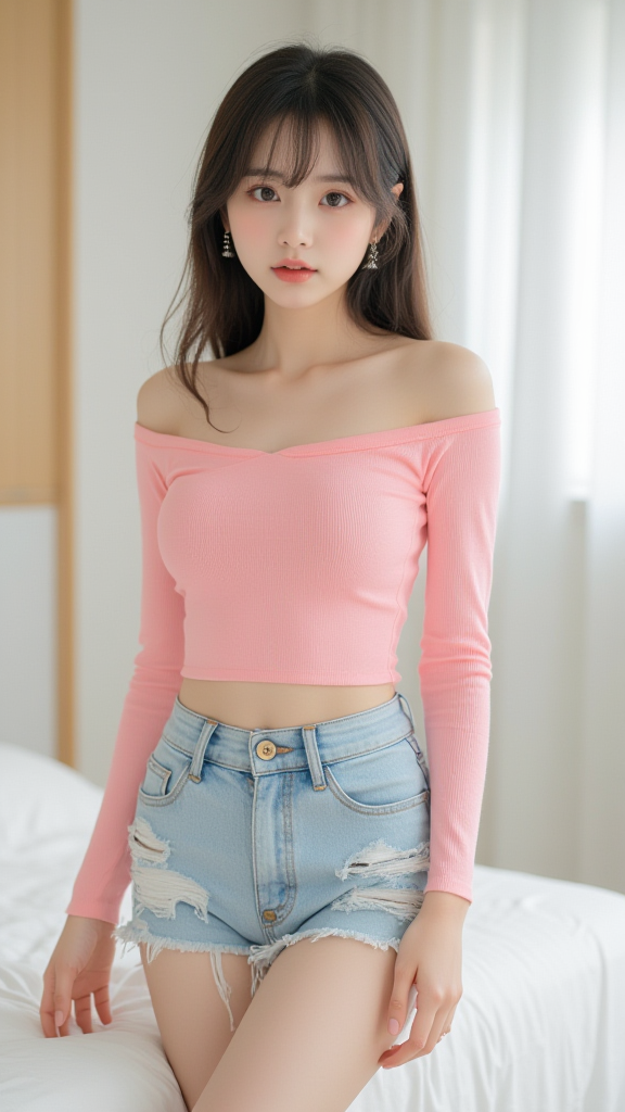 破洞牛仔短裤女孩