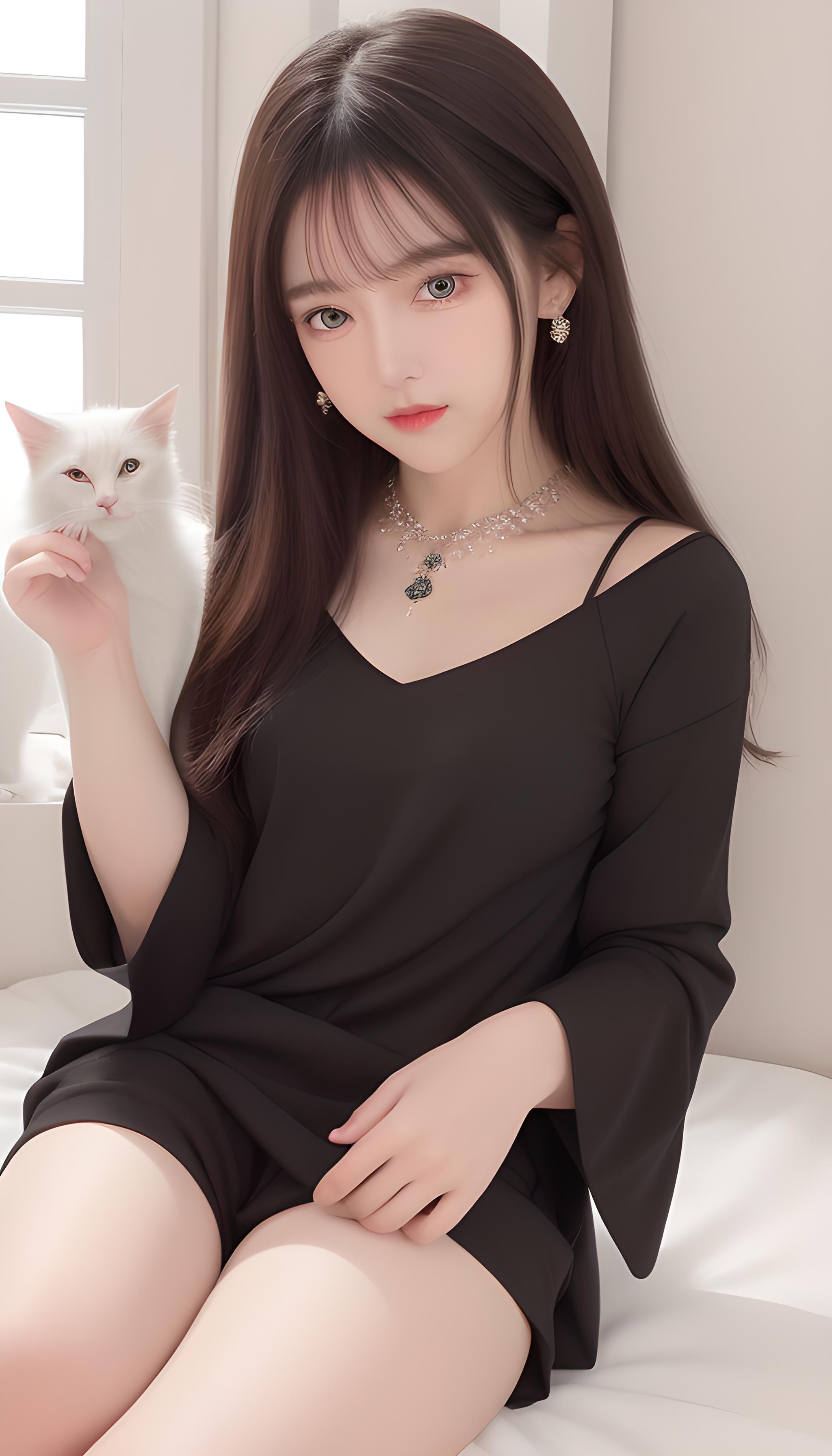 清纯少女和小猫