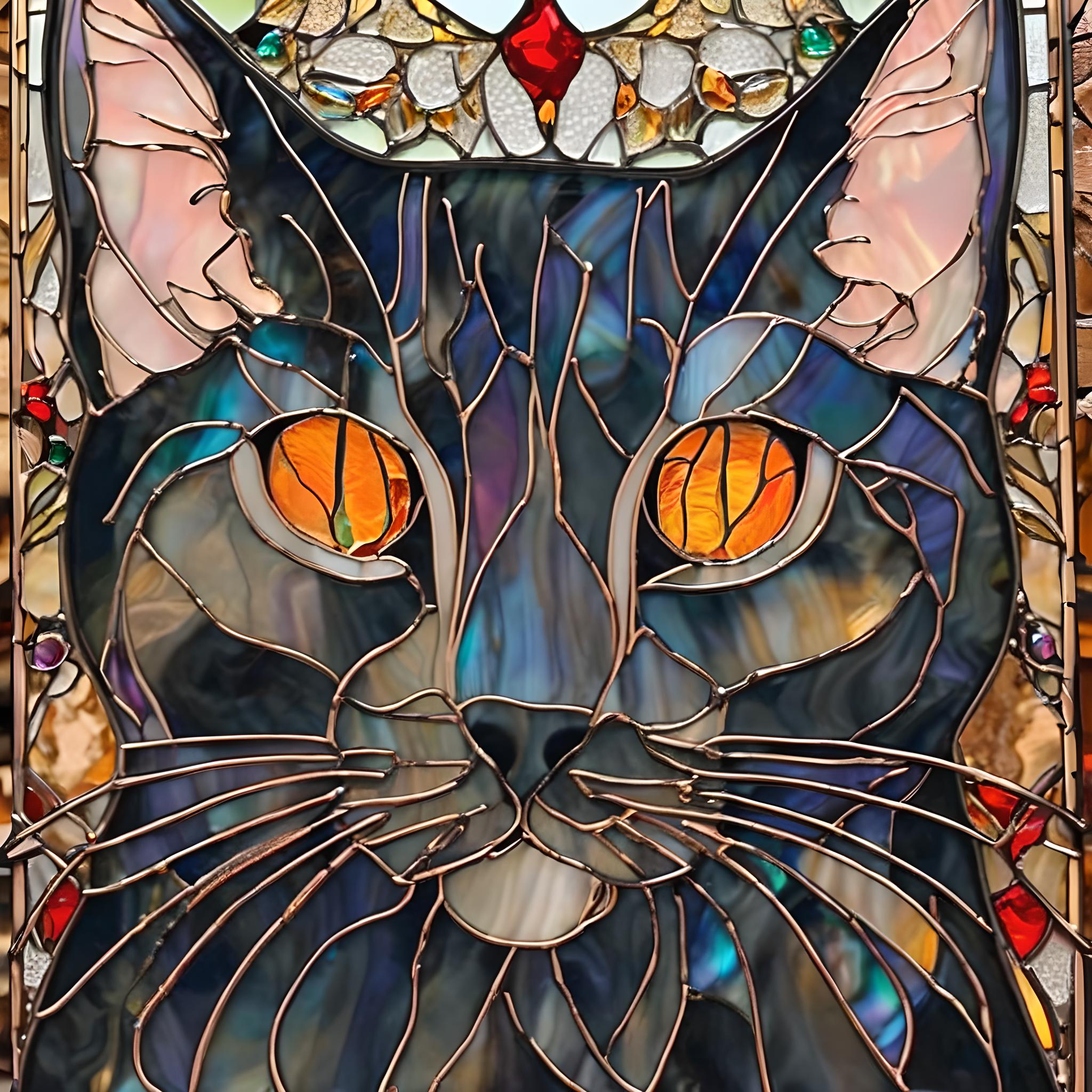 彩色玻璃风格-黑猫