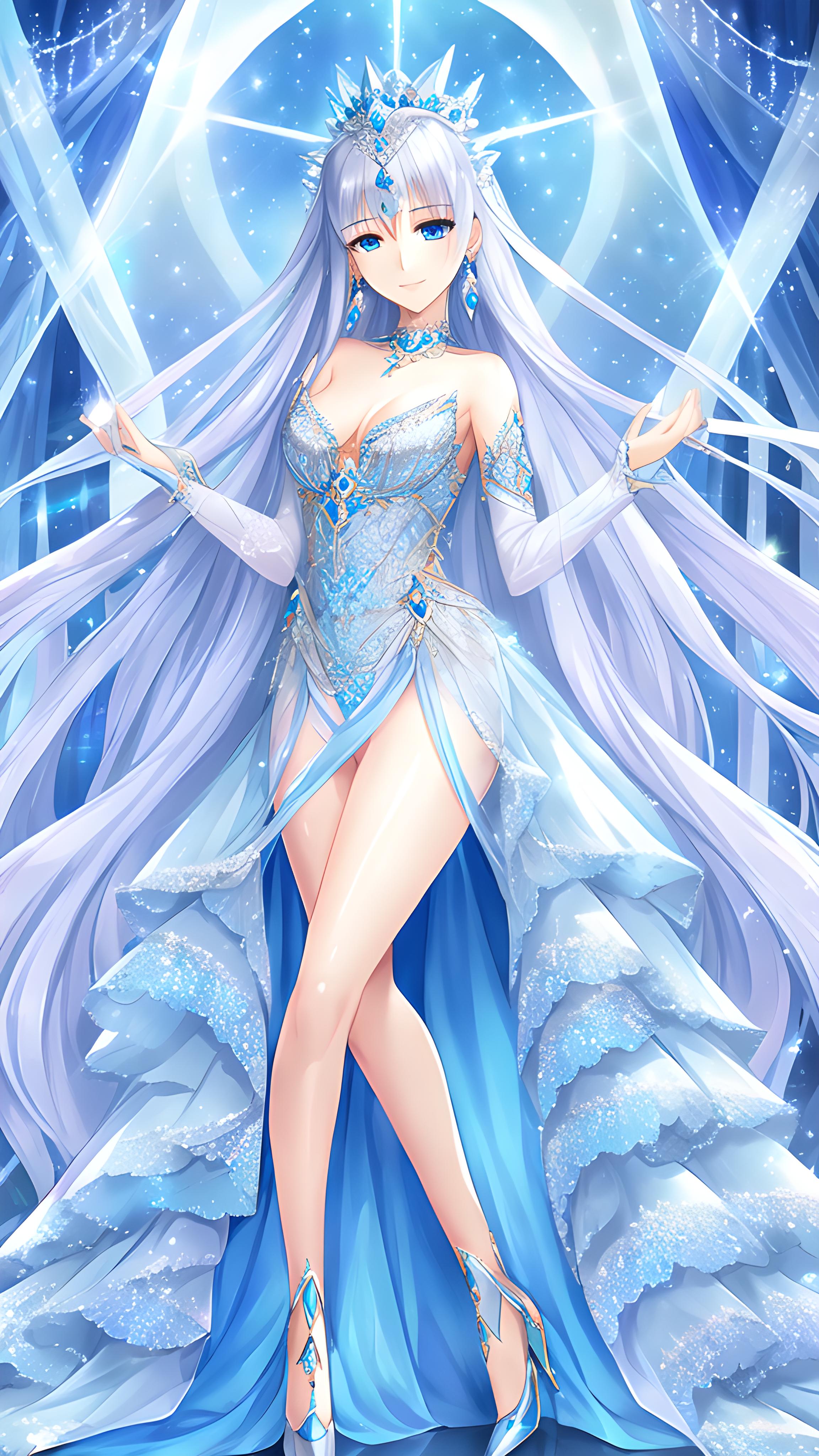 蓝色水晶晚礼服的美女