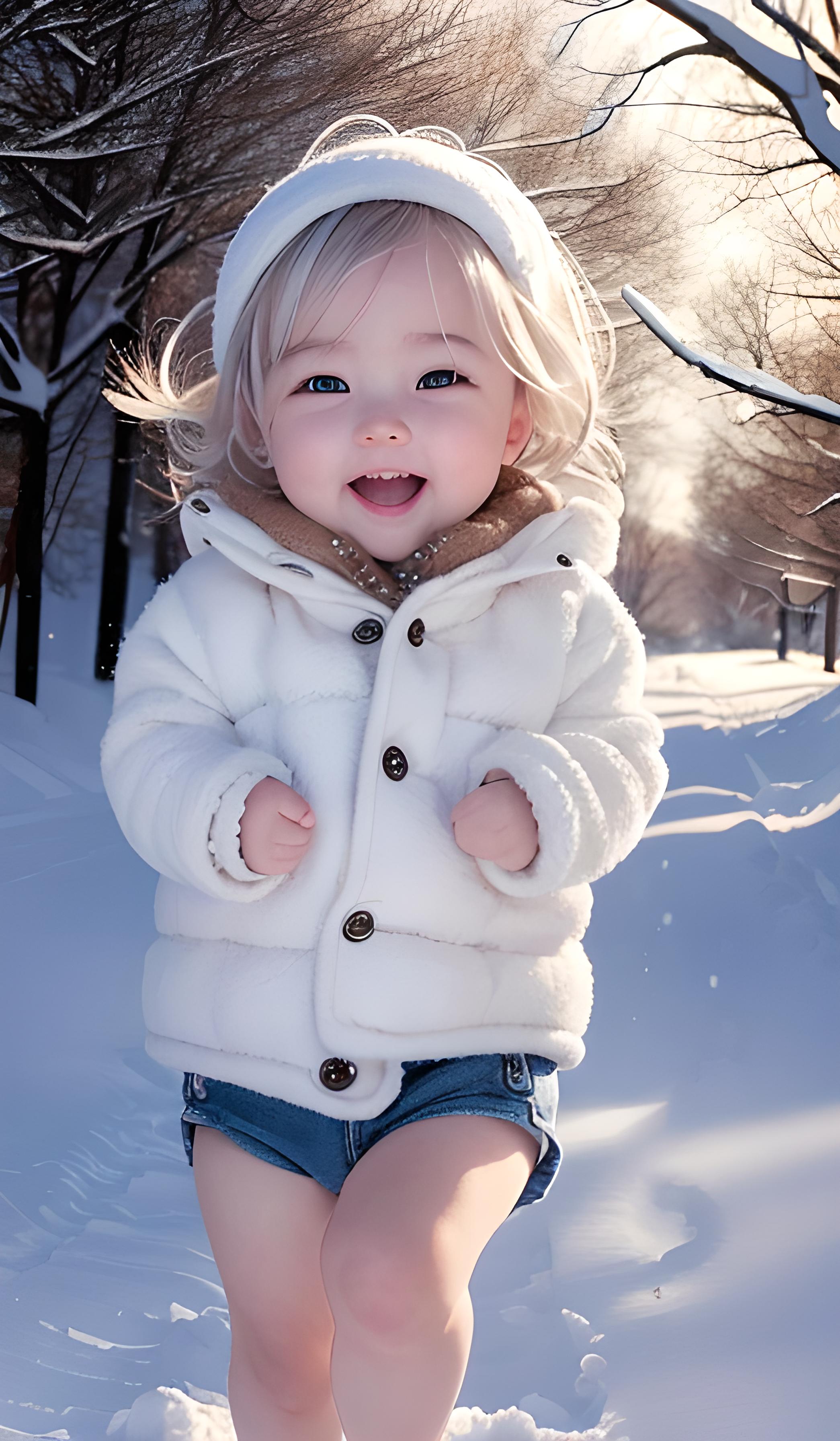 雪地里不怕冷的小女孩