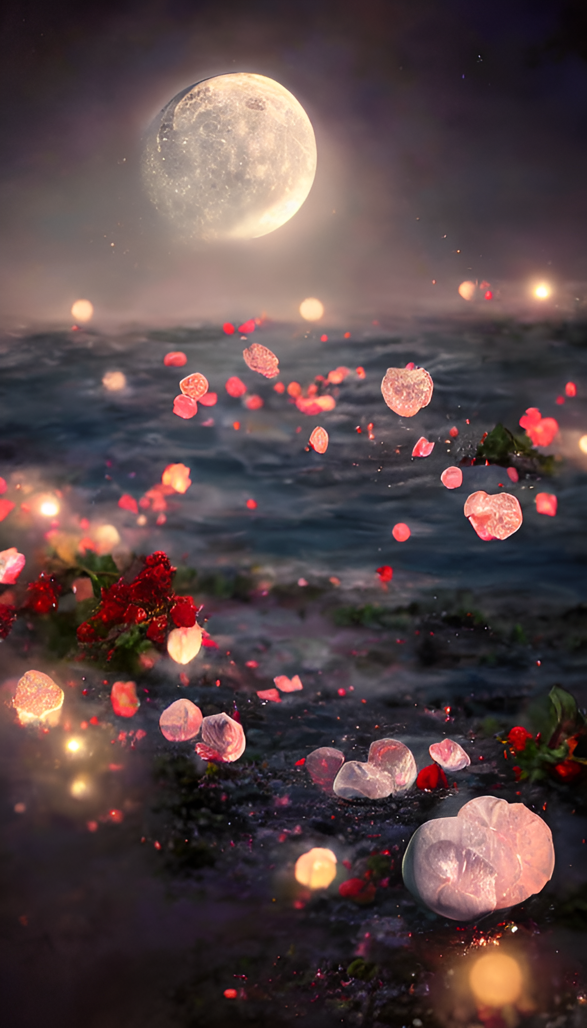 月光，星光，玫瑰花。